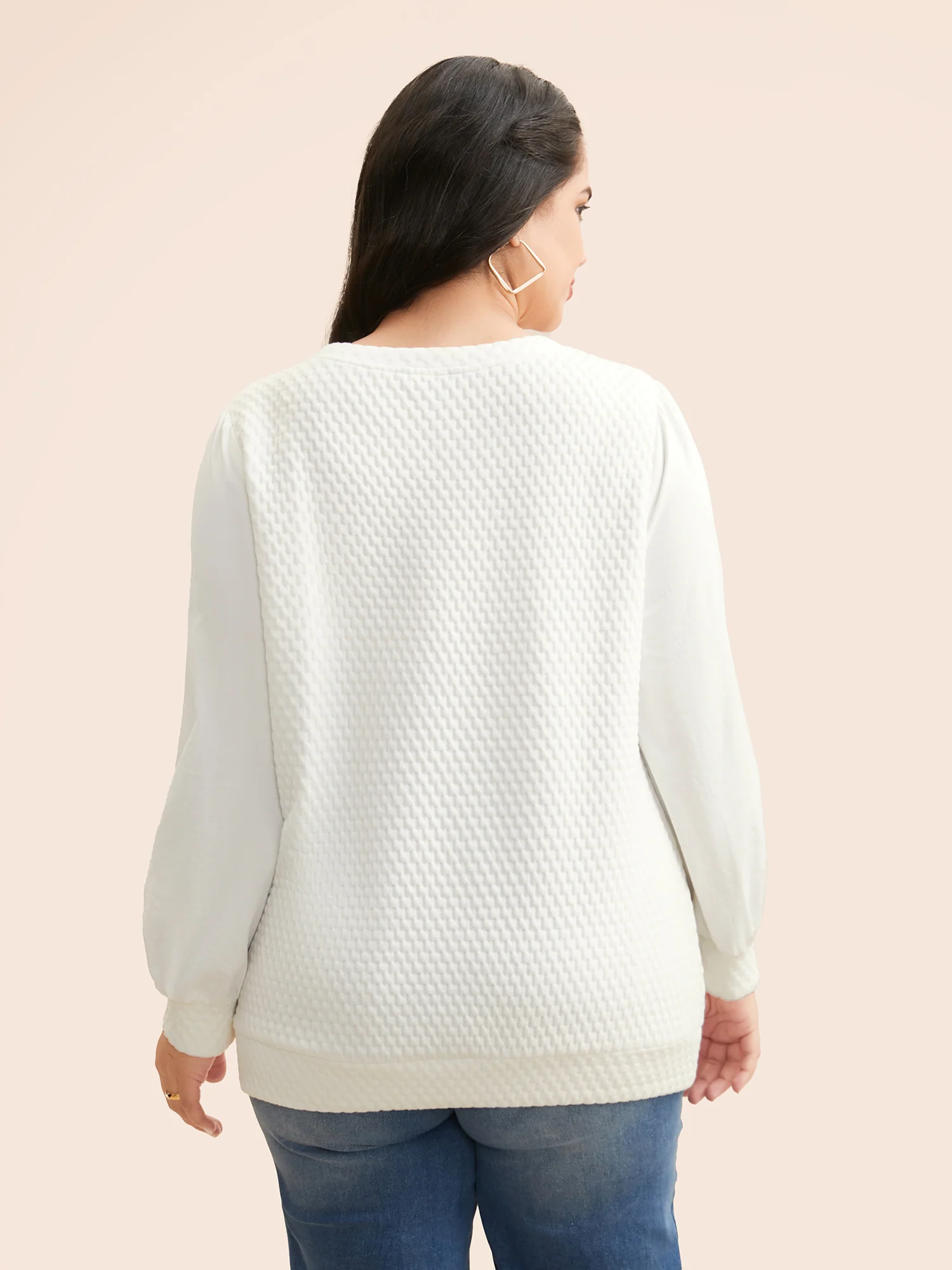 Round Neck Texture Patchwork Sweatshirt - Image 2