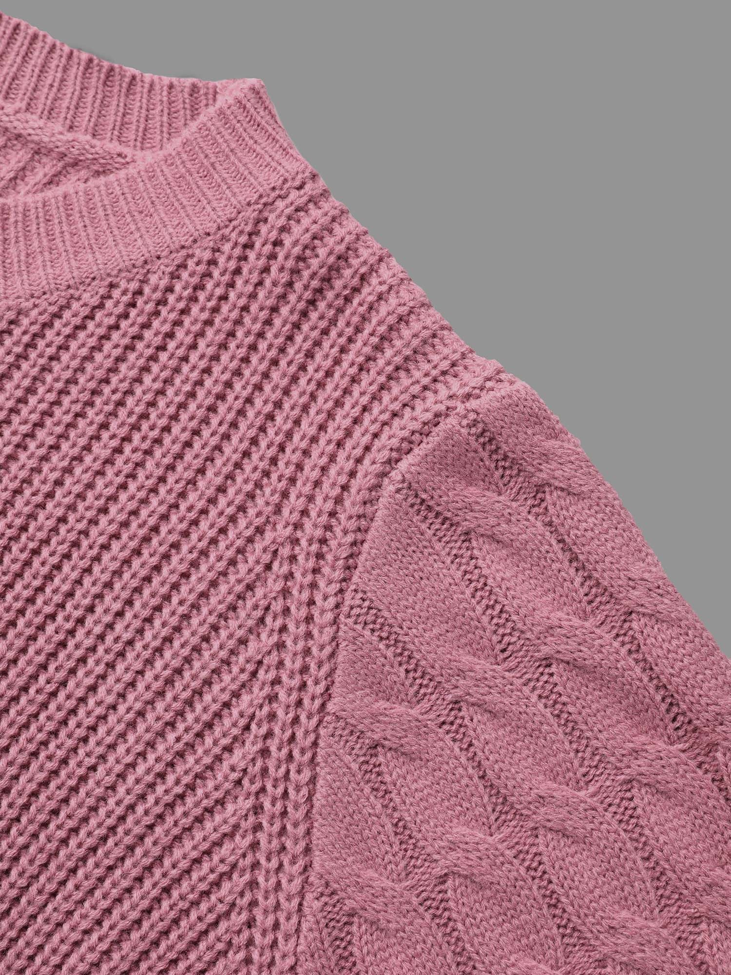 Round Neck Textured Cable Knit Pullover - Image 7