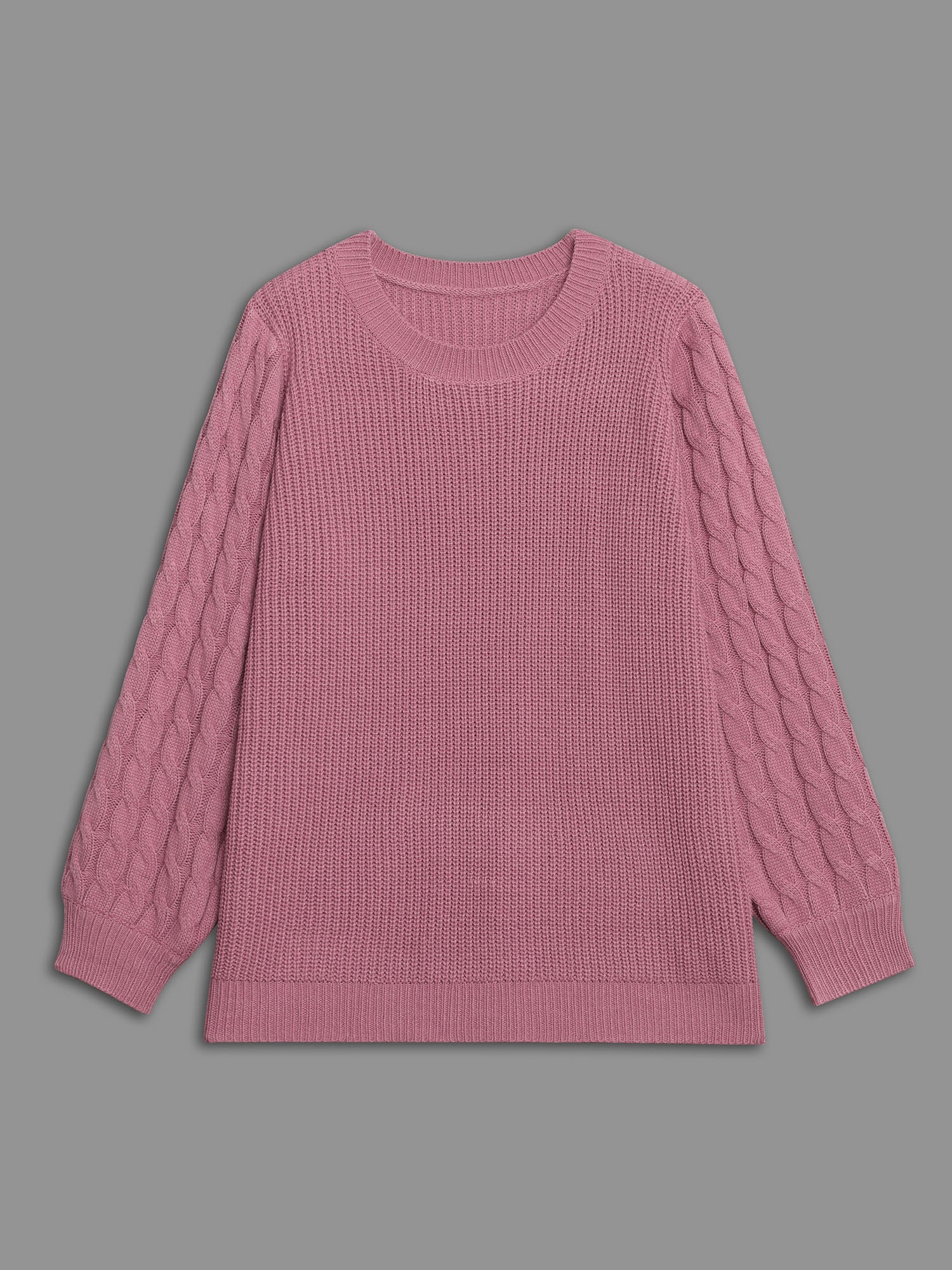 Round Neck Textured Cable Knit Pullover - Image 8