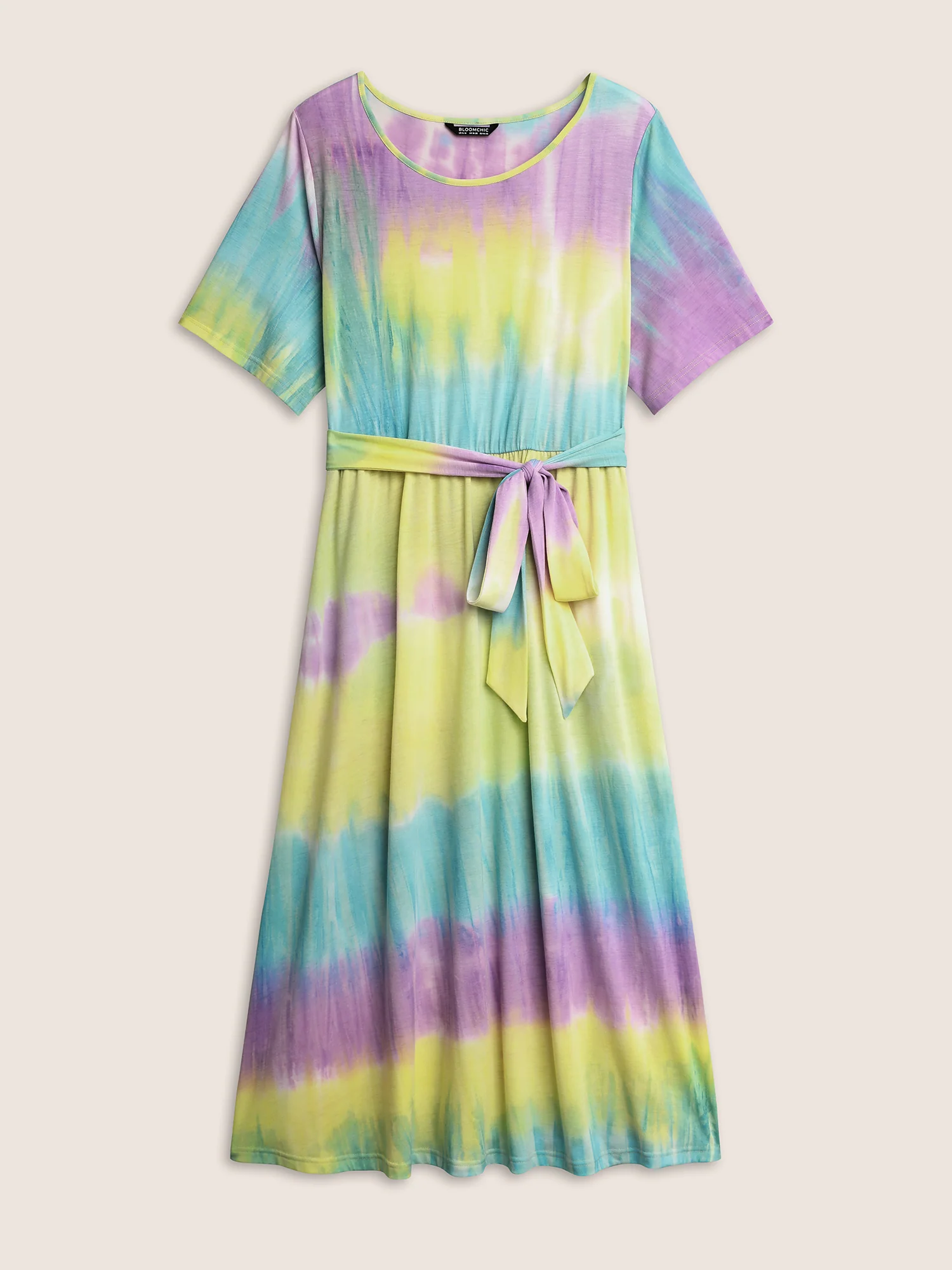 Round Neck Tie Dye Belted Pocket Dress - Image 8