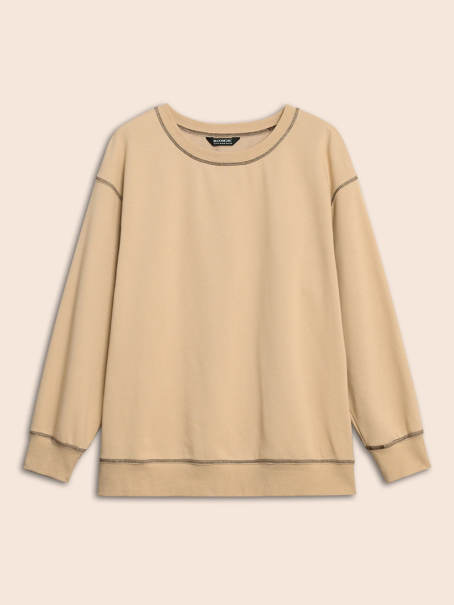 Round Neck Topstitching Patchwork Sweatshirt - Image 7