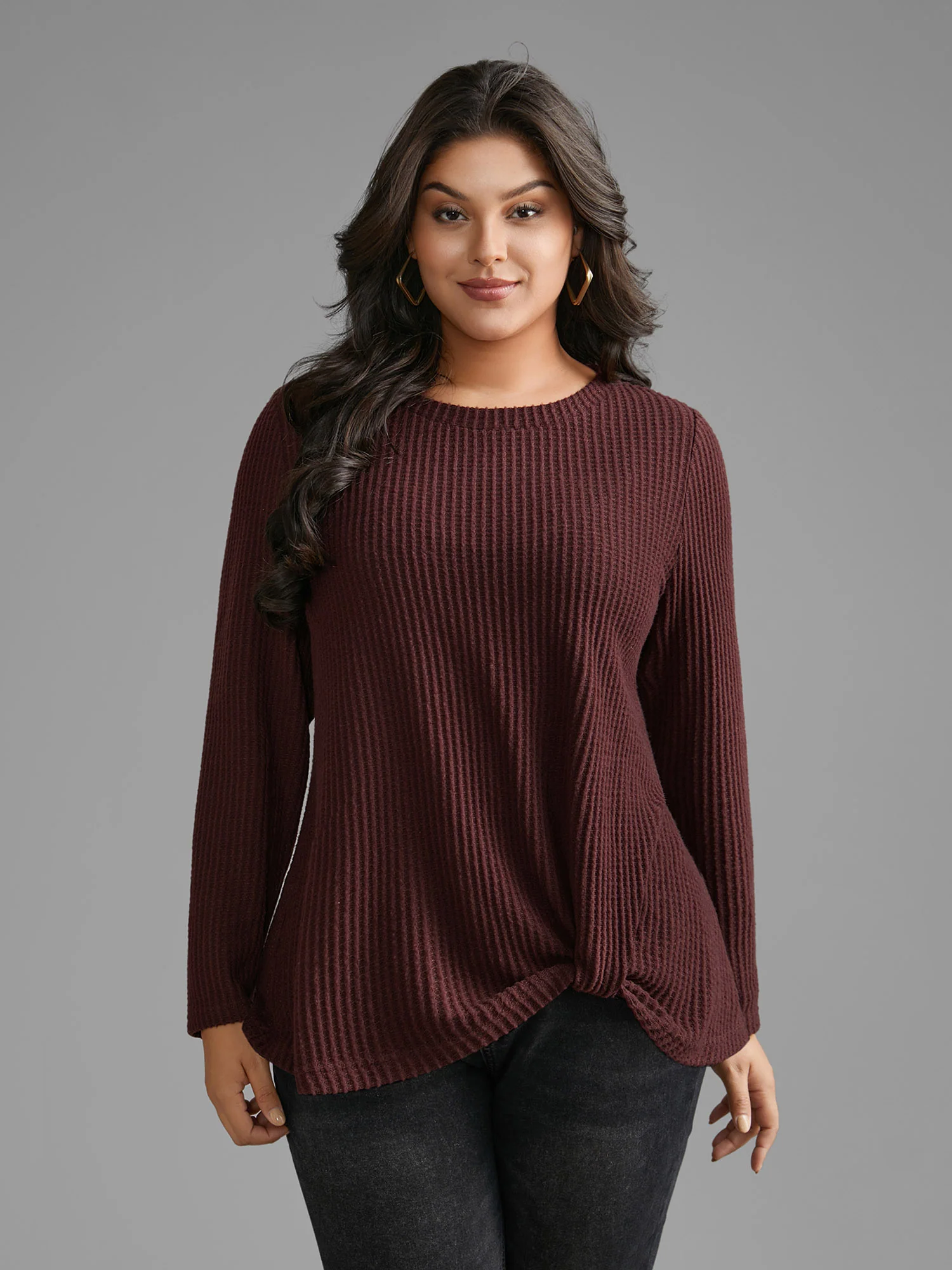 Round Neck Waffle Knit Twist Front T-shirt - Image 2