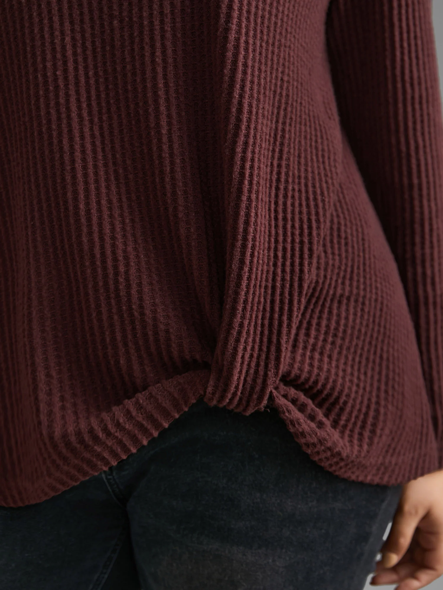 Round Neck Waffle Knit Twist Front T-shirt - Image 4