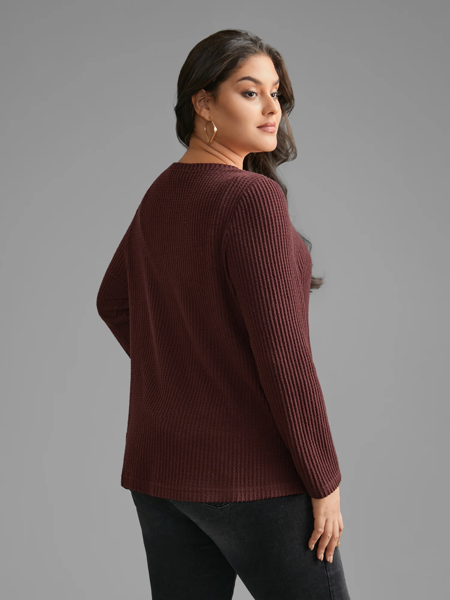 Round Neck Waffle Knit Twist Front T-shirt - Image 5