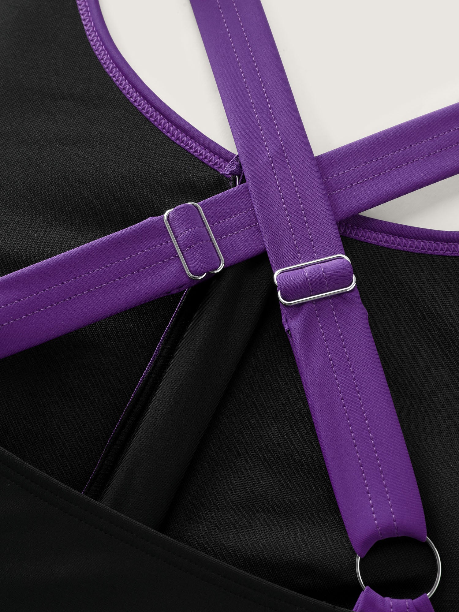 Round Neck Zipper Color Contrast Swim Dress - Image 10