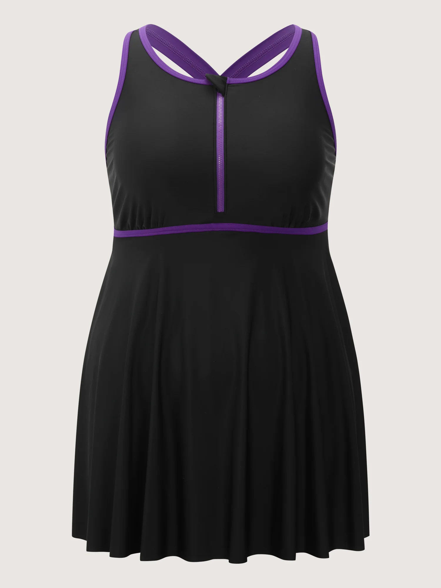 Round Neck Zipper Color Contrast Swim Dress - Image 7