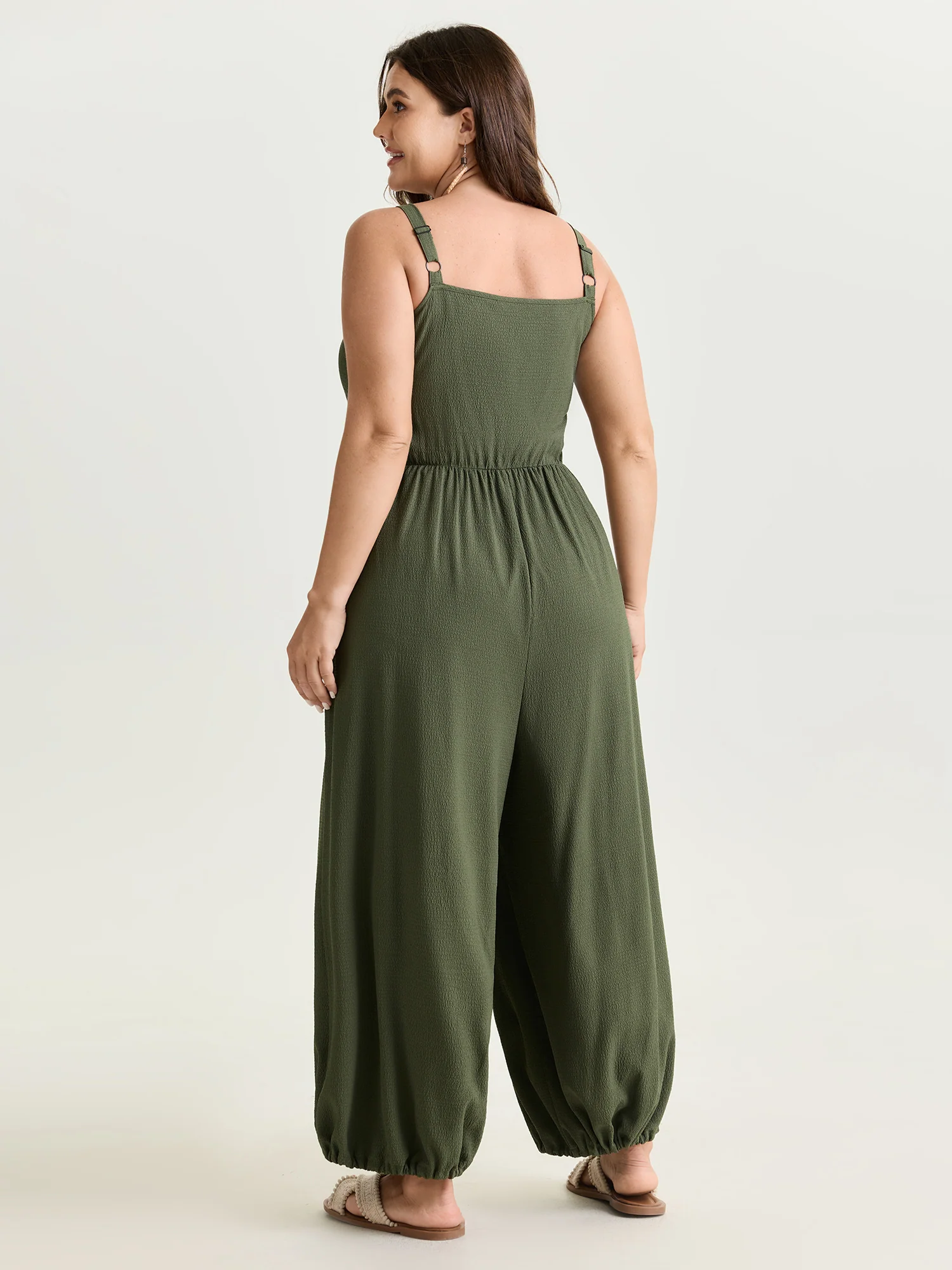 Ruched Adjustable Drawstring Bust Cuffed Jumpsuit - Image 4