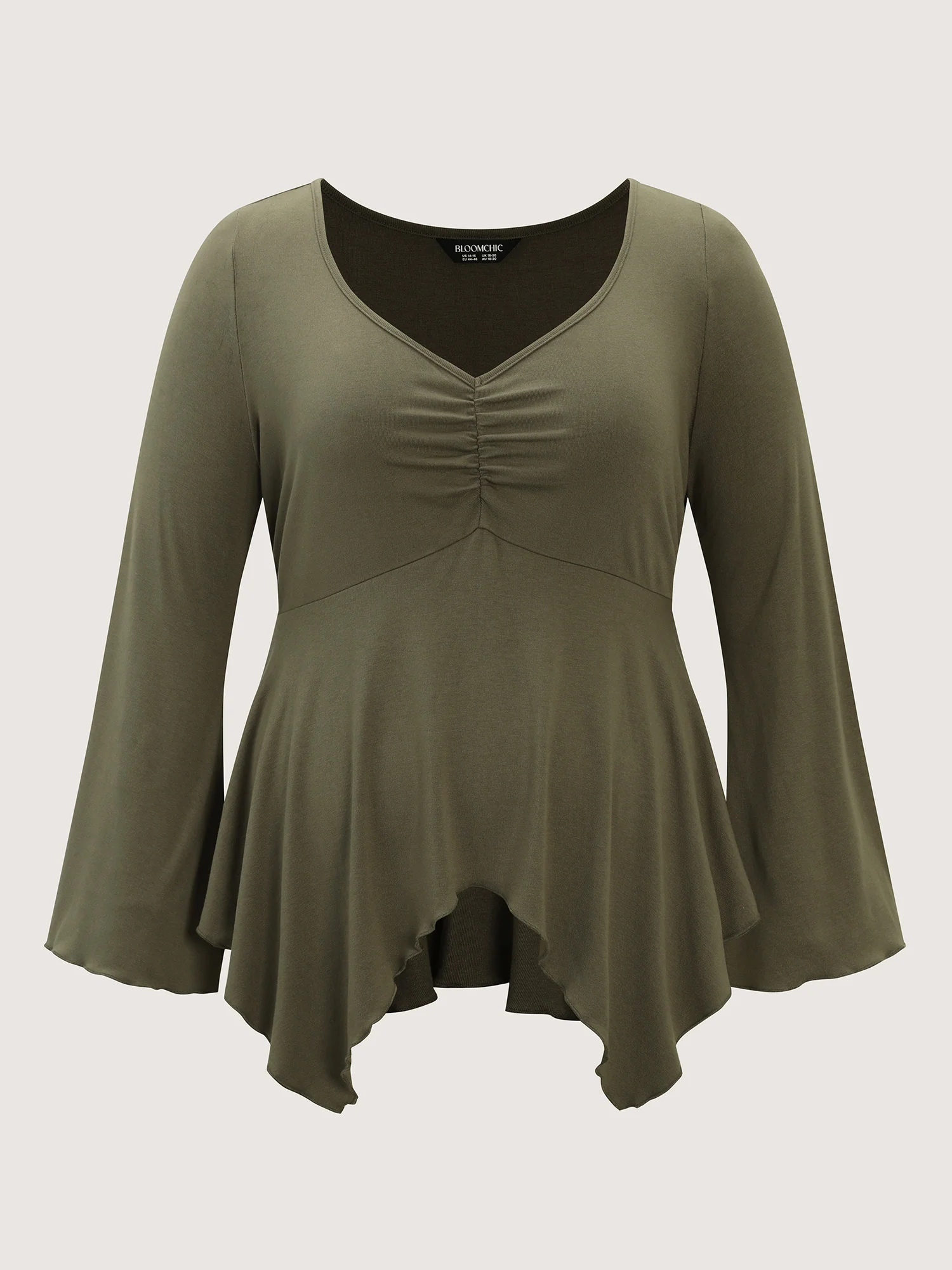 Ruched Bodice Asymmetrical Hem Knit Top - Image 7