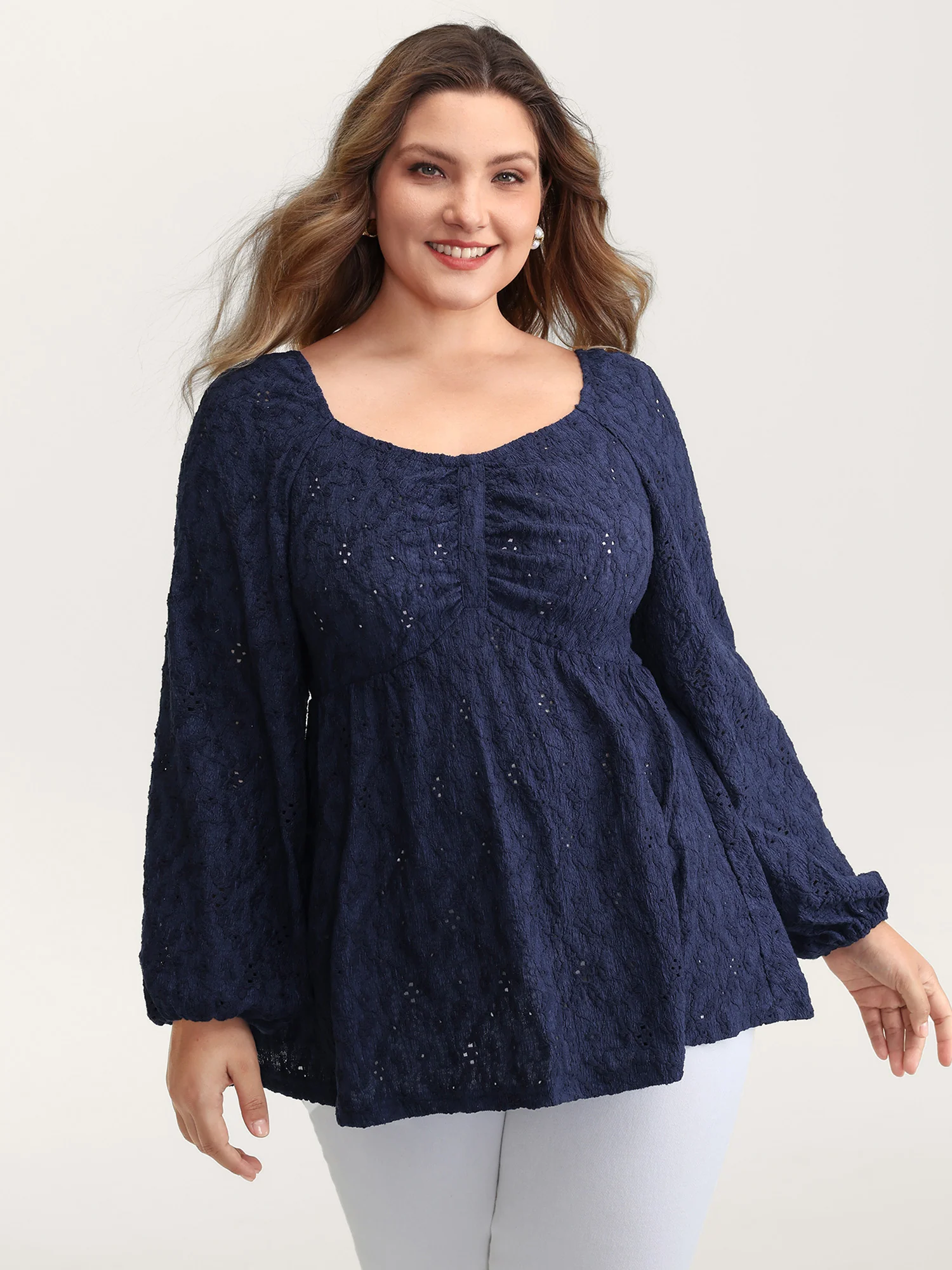 Ruched Bodice Lantern Sleeve Knit Top