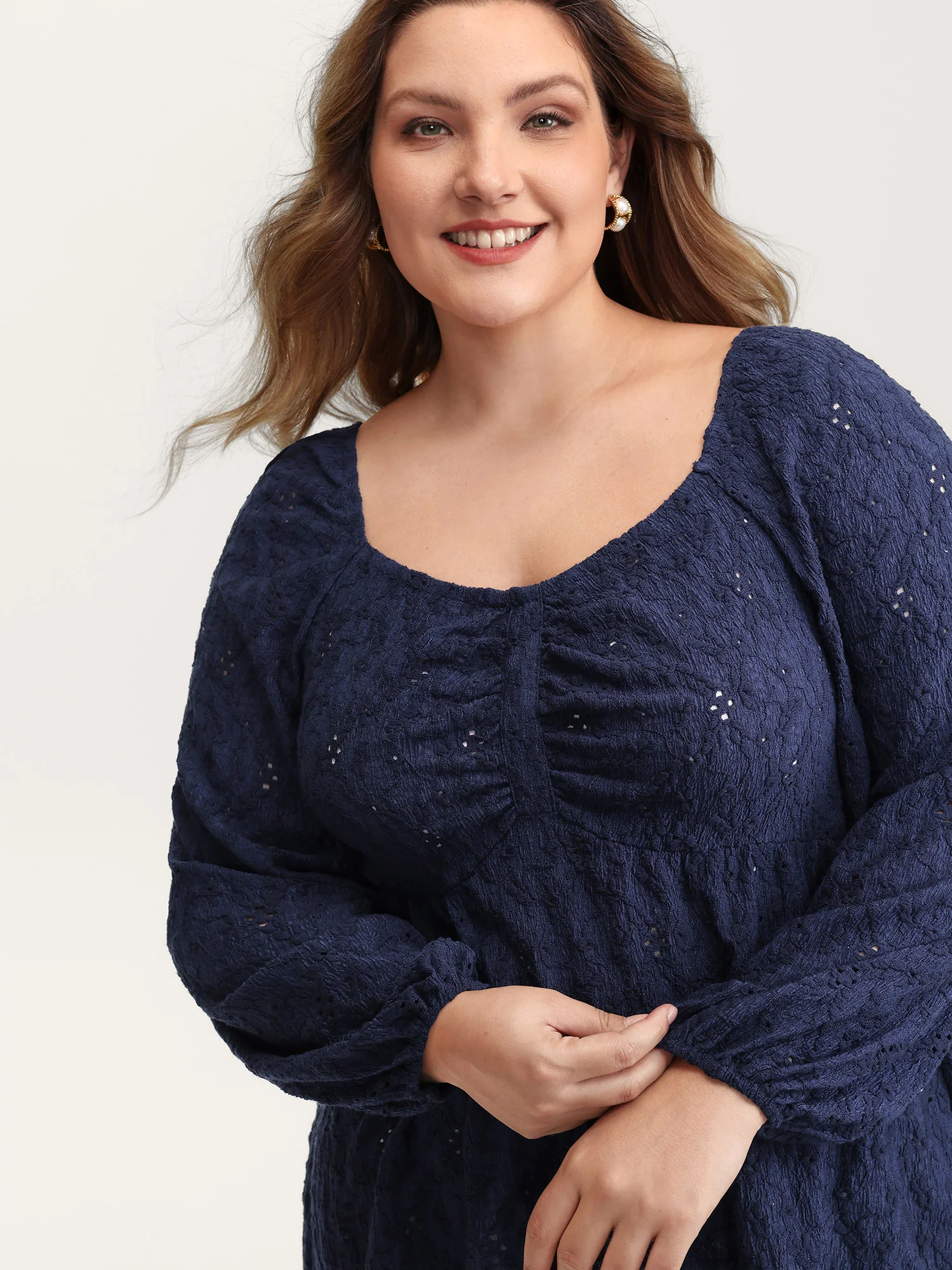 Ruched Bodice Lantern Sleeve Knit Top - Image 2