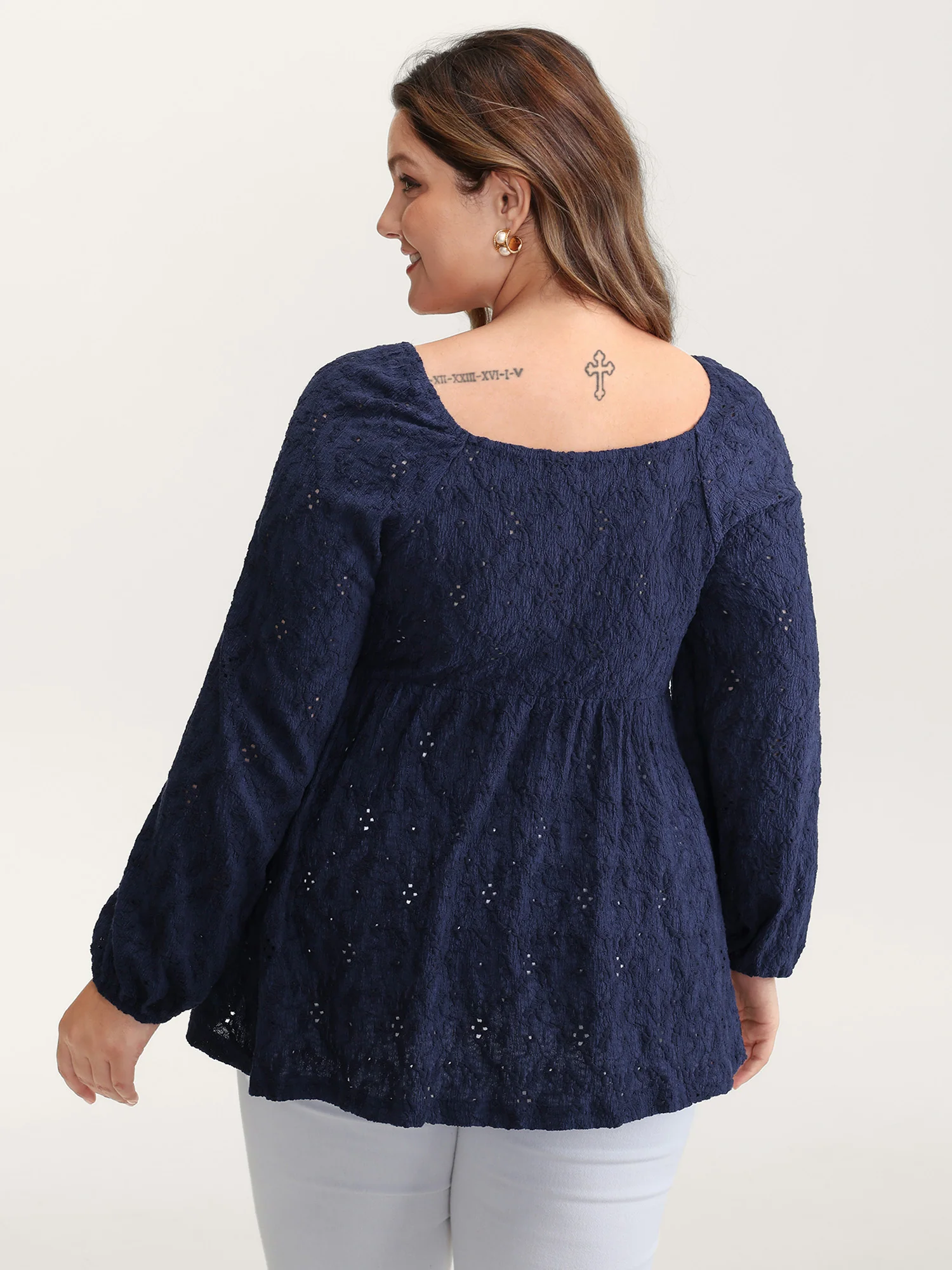 Ruched Bodice Lantern Sleeve Knit Top - Image 4