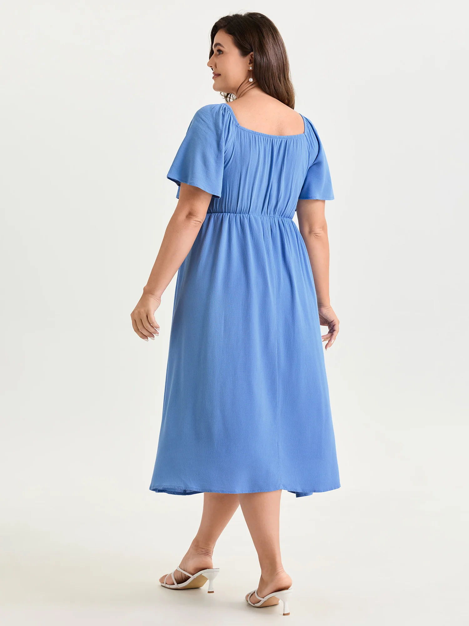 Ruched Bodice Stretchy Flowy Midi Dress - Image 3