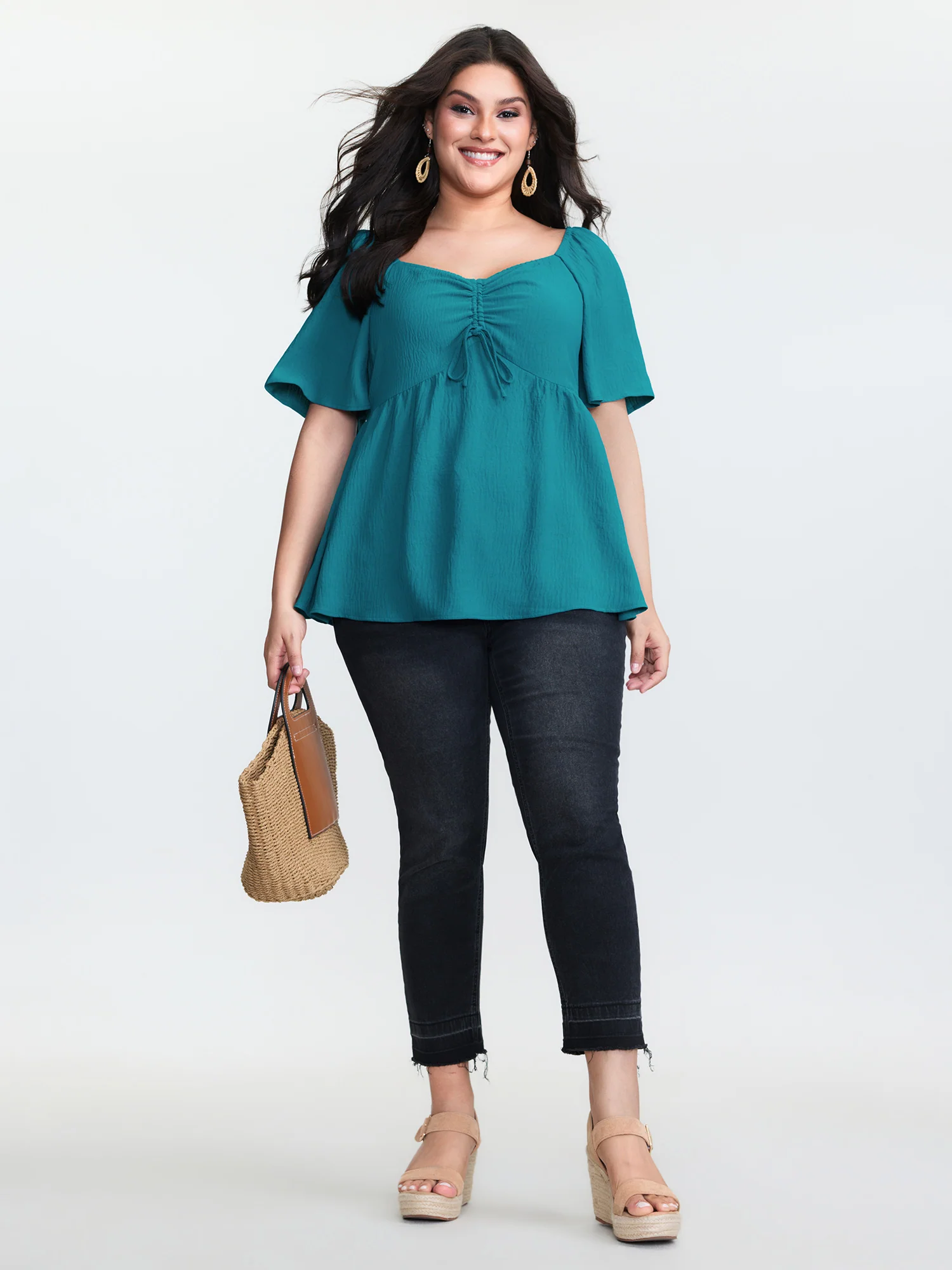 Ruched Bodice Sweetheart Neckline Blouse - Image 3