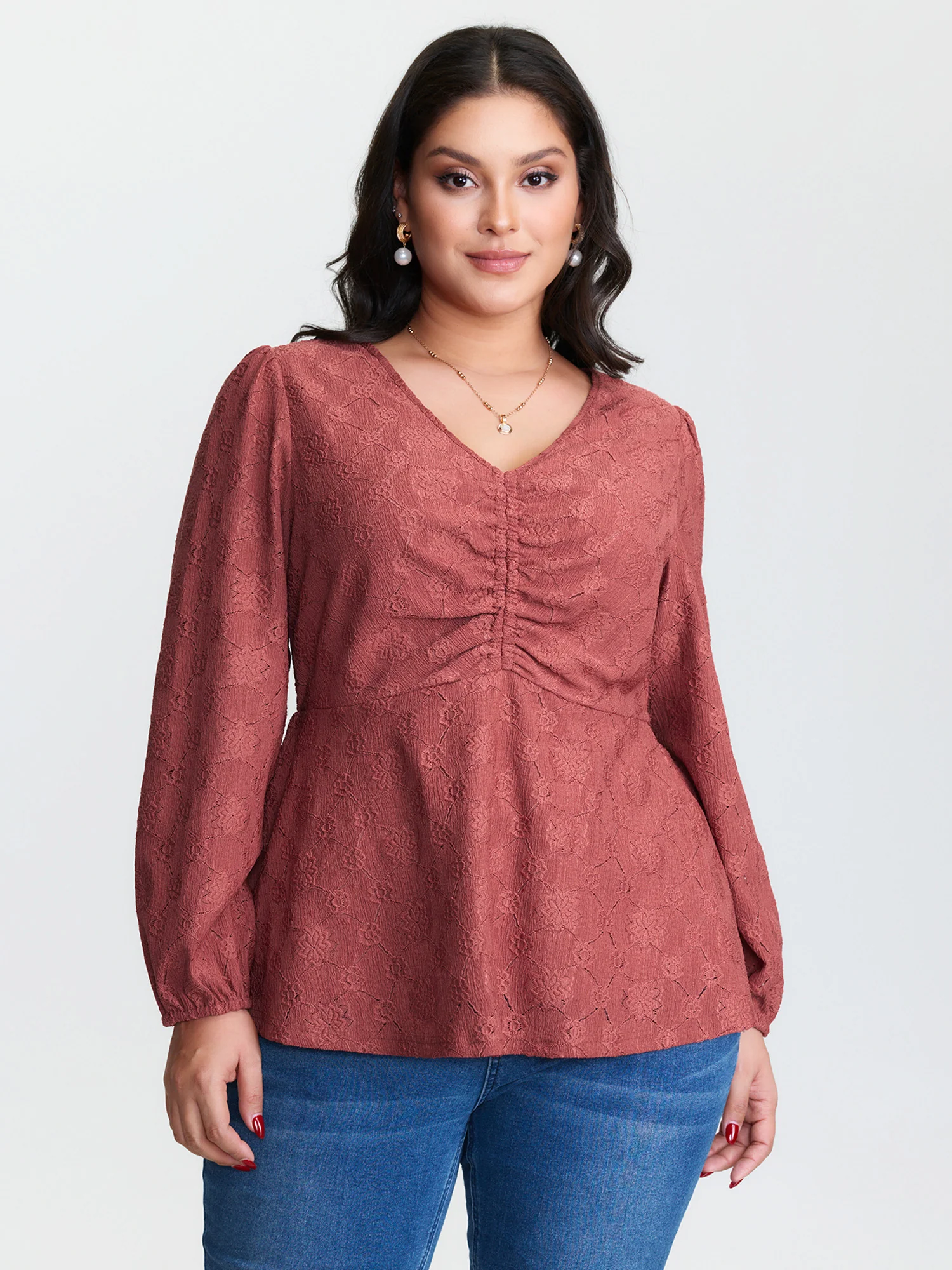 Ruched Bodice Textured Adjustable Knit Top
