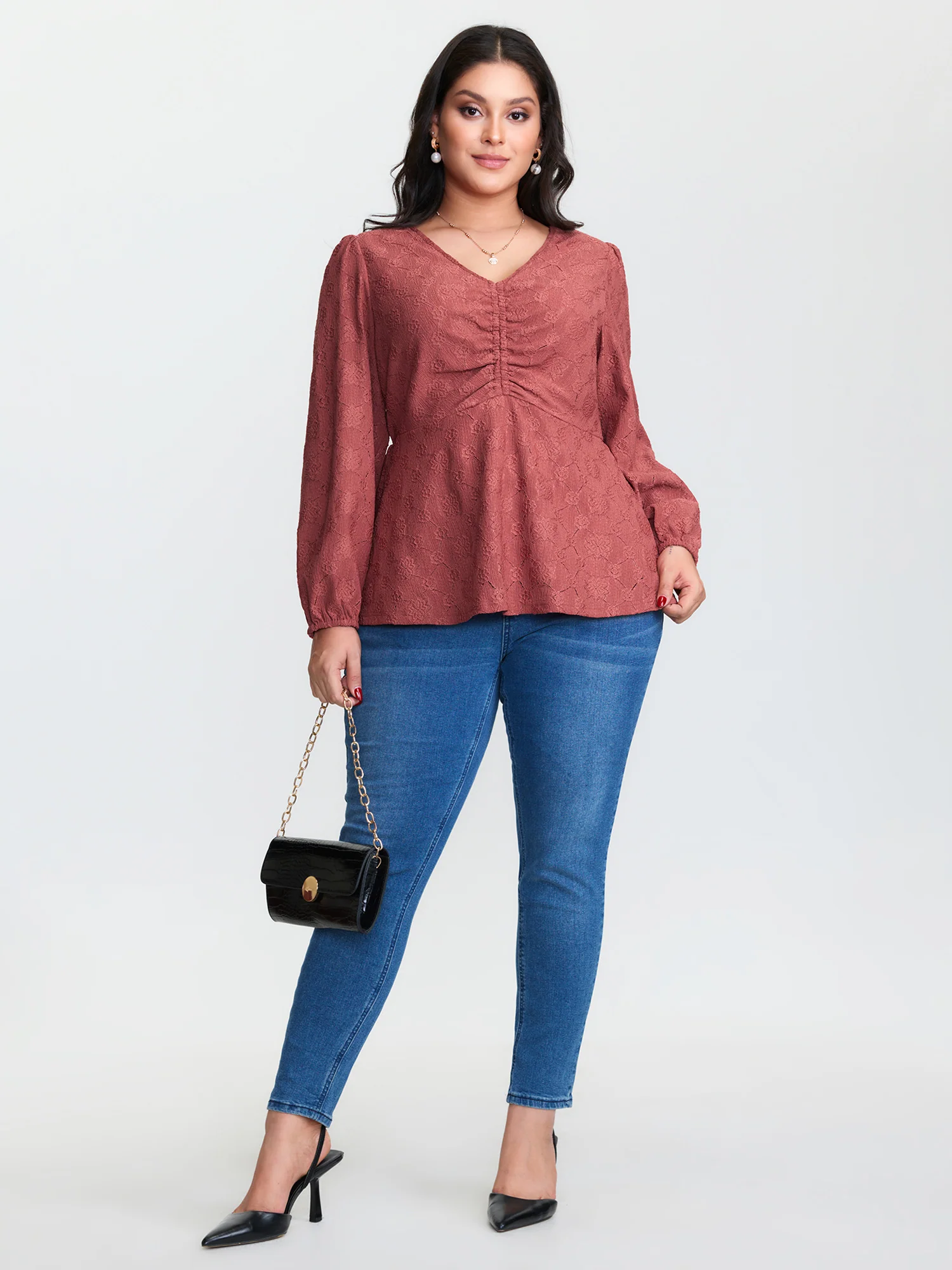 Ruched Bodice Textured Adjustable Knit Top - Image 2