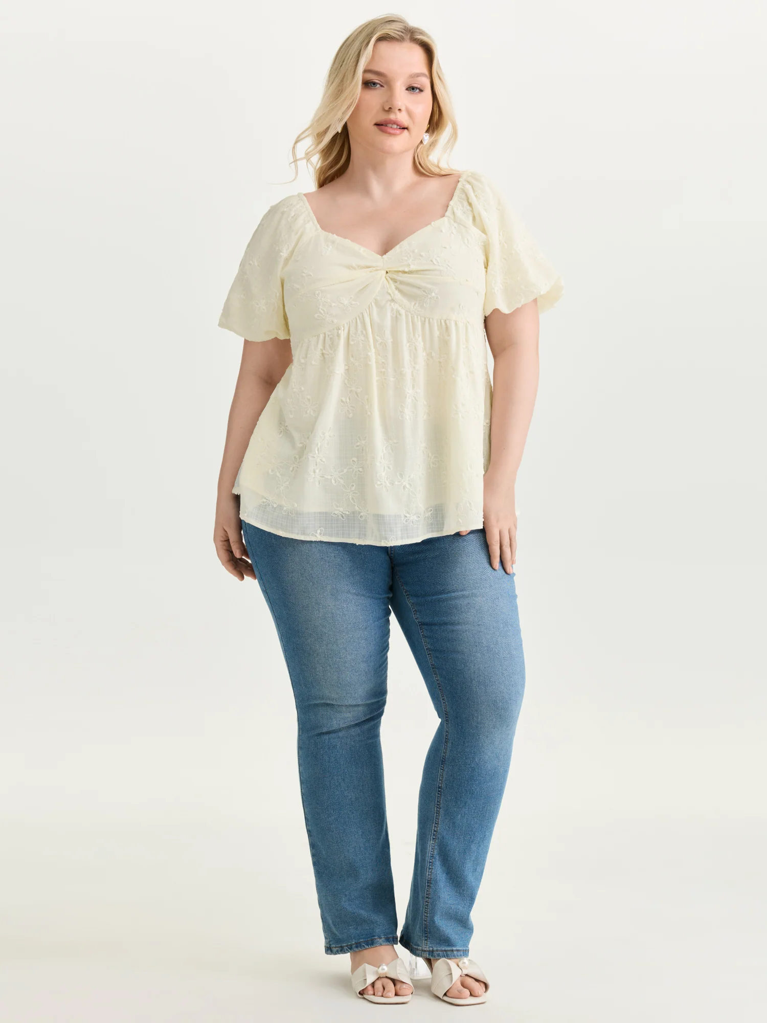 Ruched Bodice Textured Babydoll Blouse - Image 3