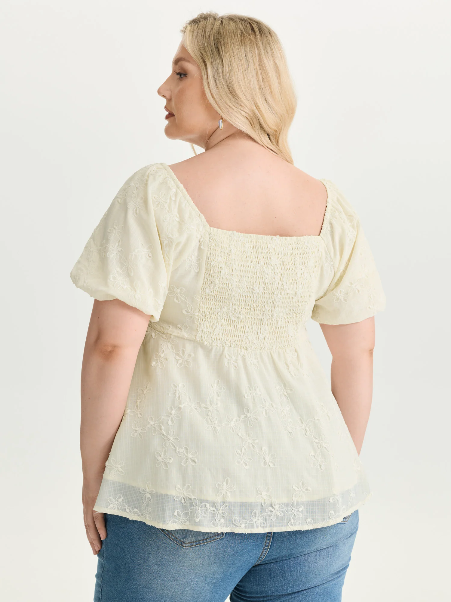 Ruched Bodice Textured Babydoll Blouse - Image 4