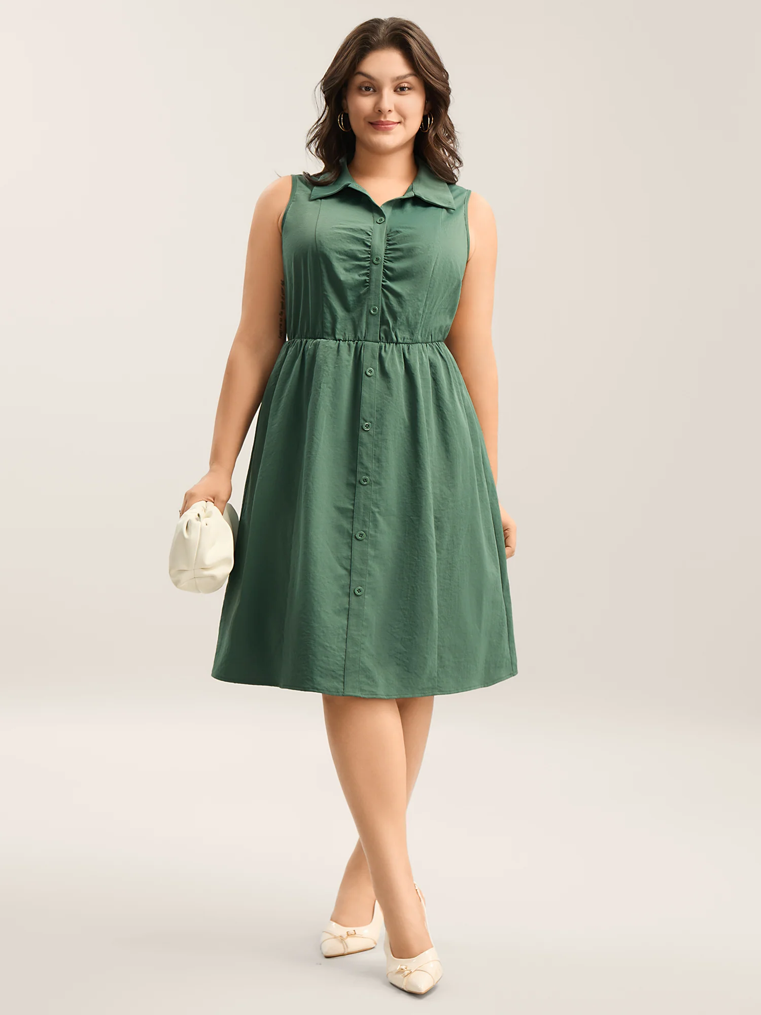 Ruched Cinched-Waist Shirt Dress - Image 3