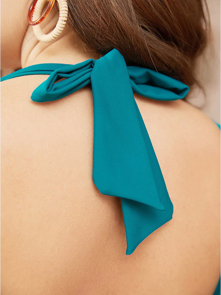 Ruched Cut Out Knotted Halter Neck Bikini Top - Image 10