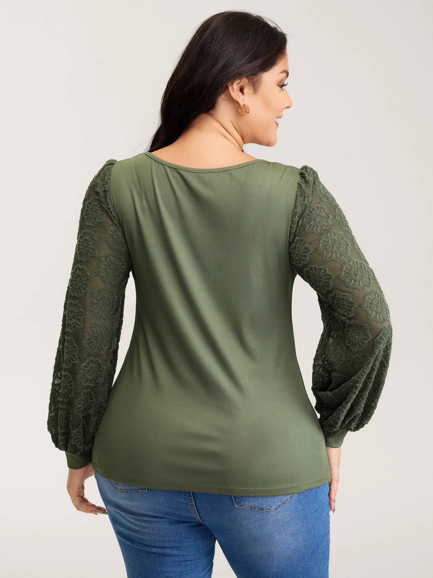 Ruched Deep-Neckline Solid Knit Top - Image 4