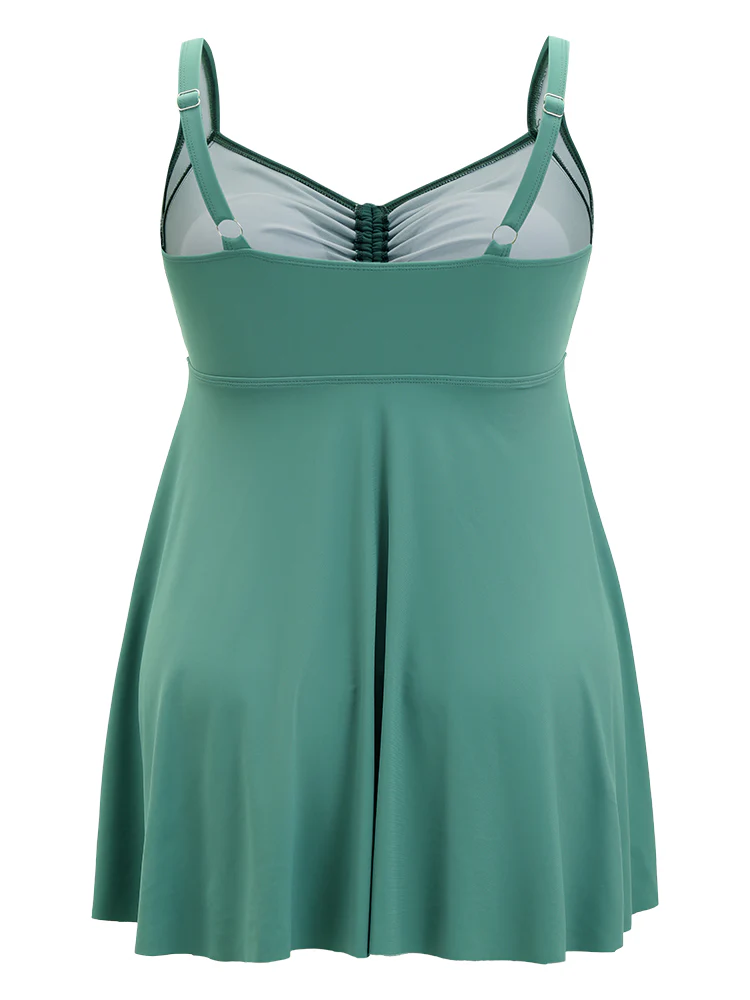 Ruched Drawstring Flutter Hem Swim Dress - Image 10