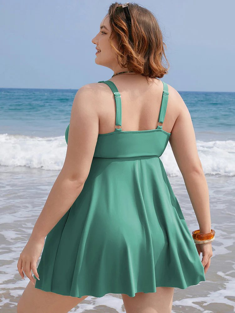 Ruched Drawstring Flutter Hem Swim Dress - Image 5