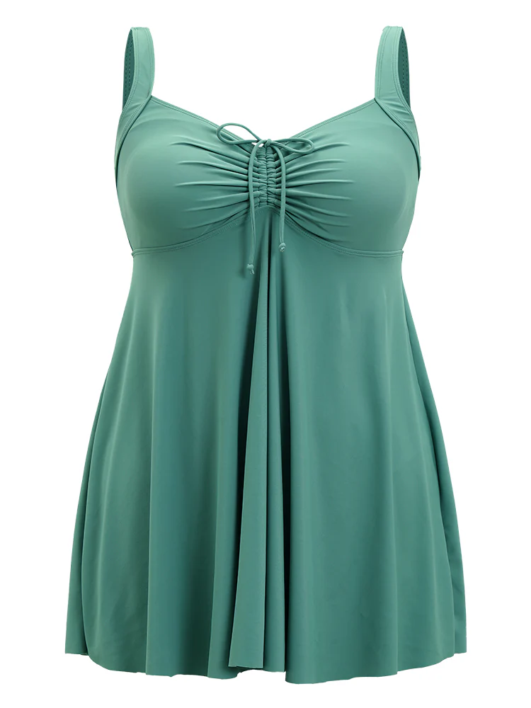 Ruched Drawstring Flutter Hem Swim Dress - Image 9