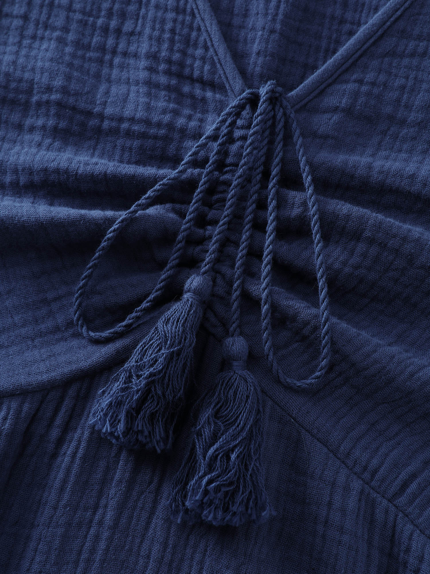 Cotton Ruched Drawstring Neckline Tiered Midi Dress - Image 7