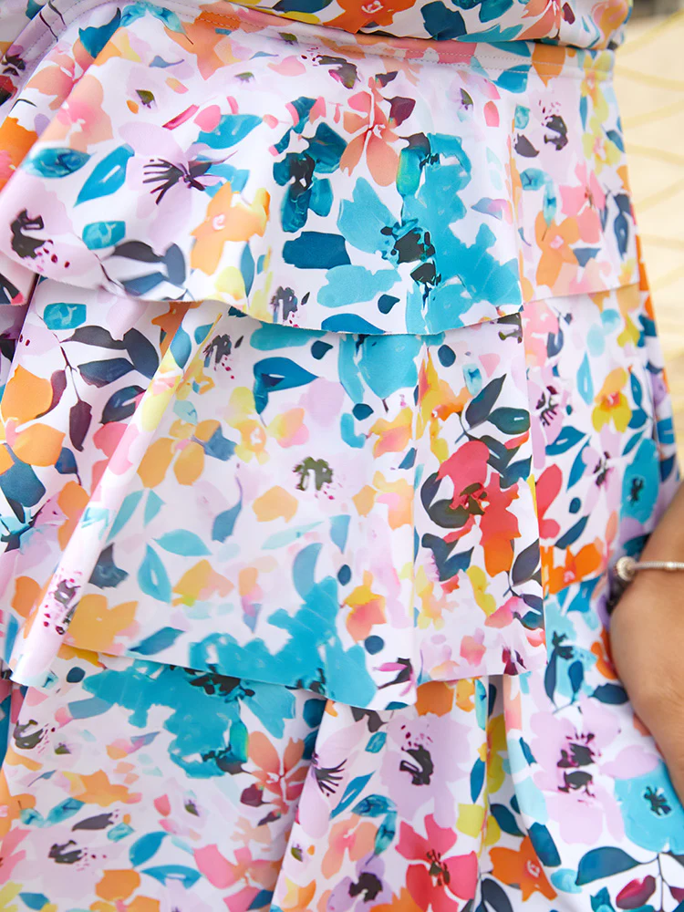 Ruched Flutter Tiered A Line Knotted Tankini Top - Image 16