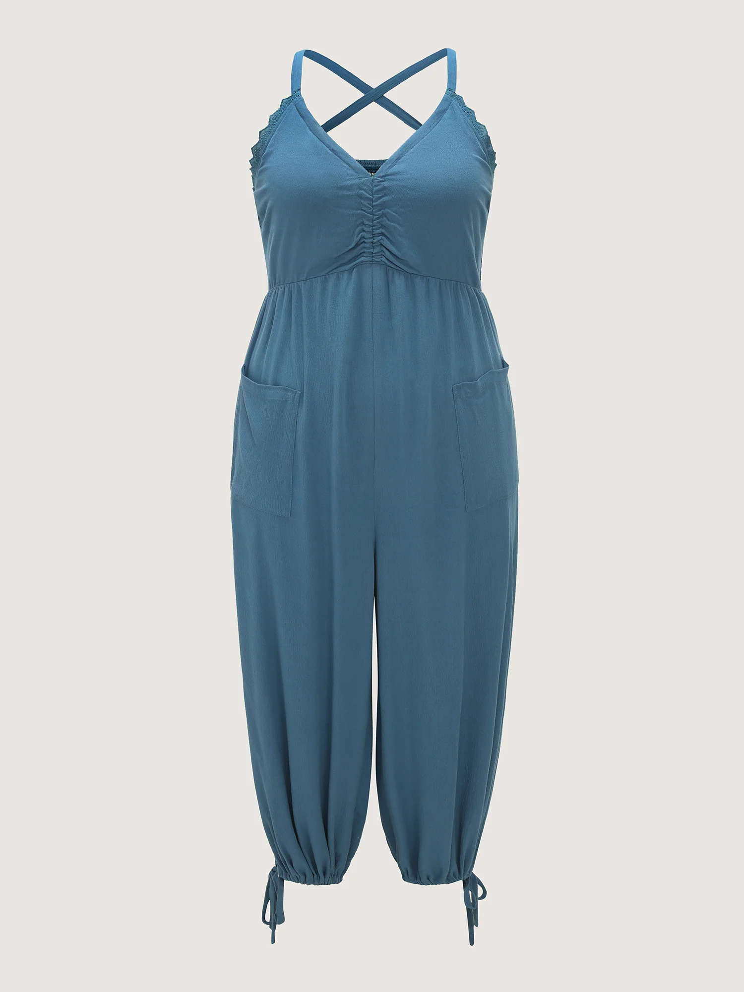 Ruched Front Crisscross Back Tie Jumpsuit - Image 9