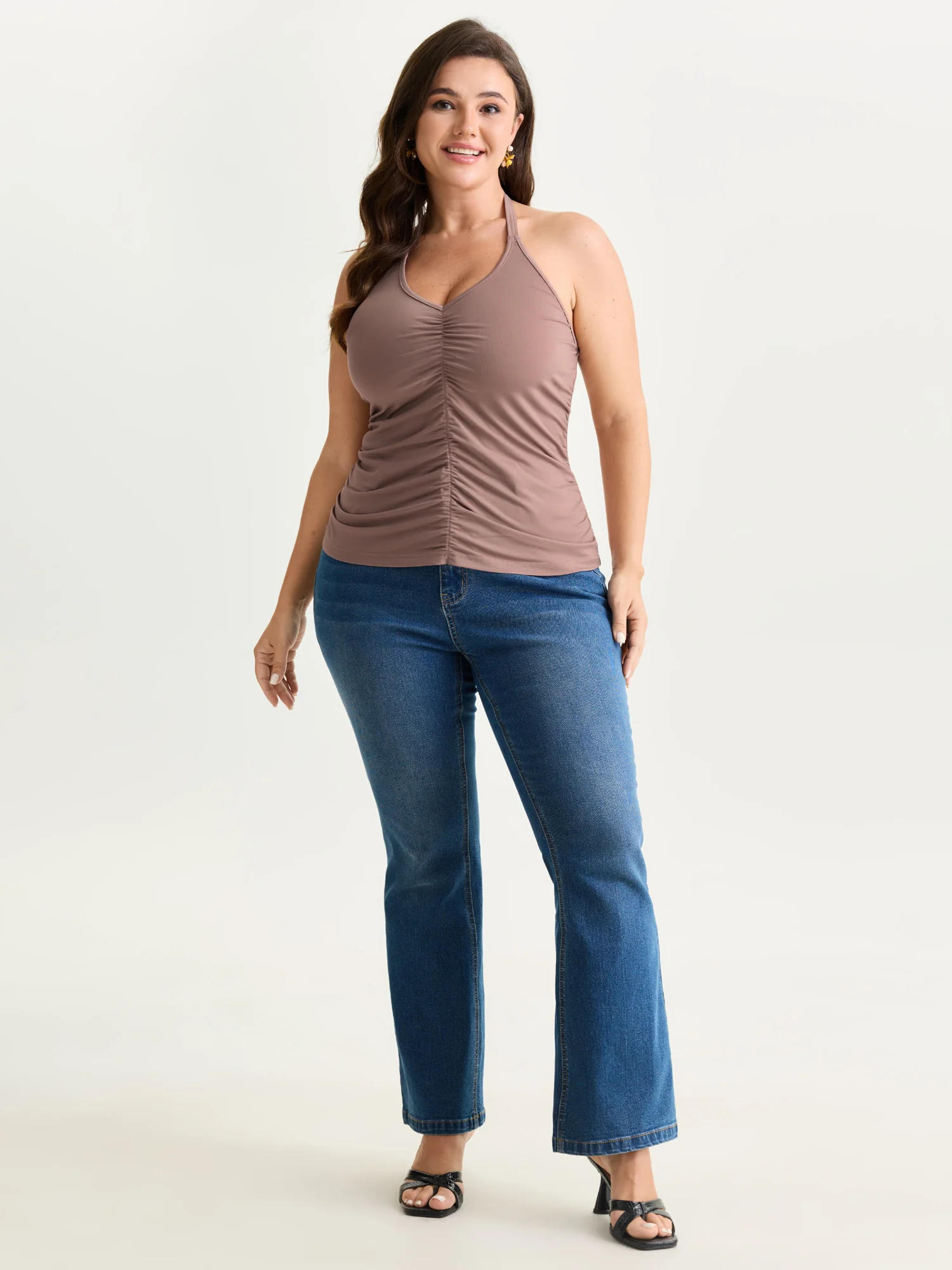 Ruched Front V-Neck Fitted Tank Top - Image 3
