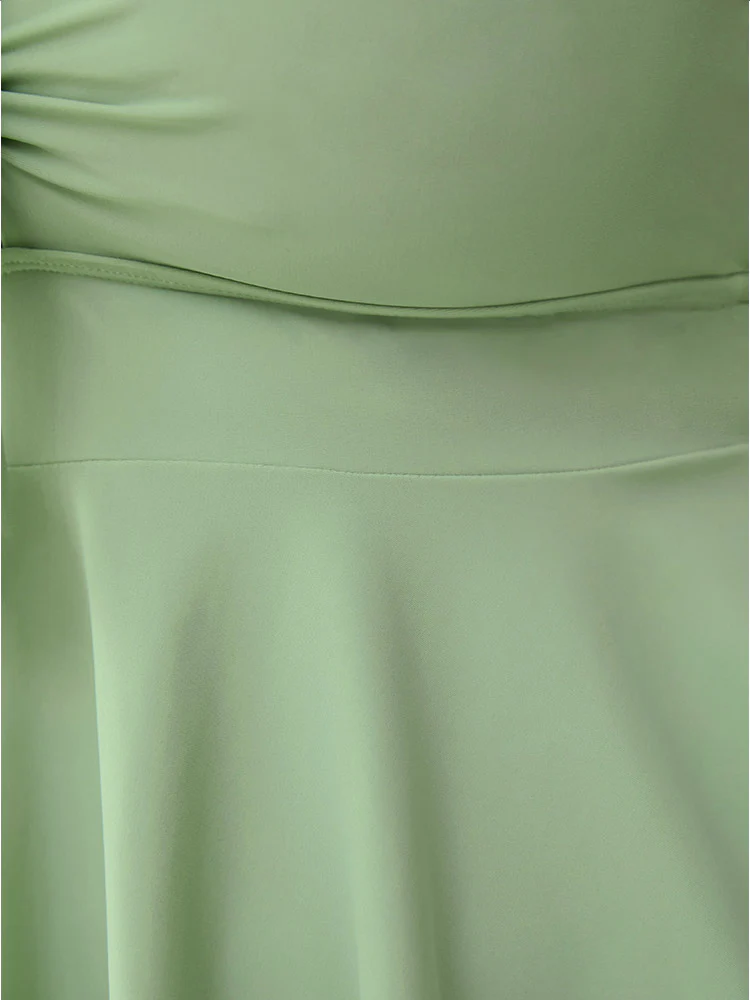 Ruched Knotted Front Flutter Hem Crossover Back Tankini Top - Image 7