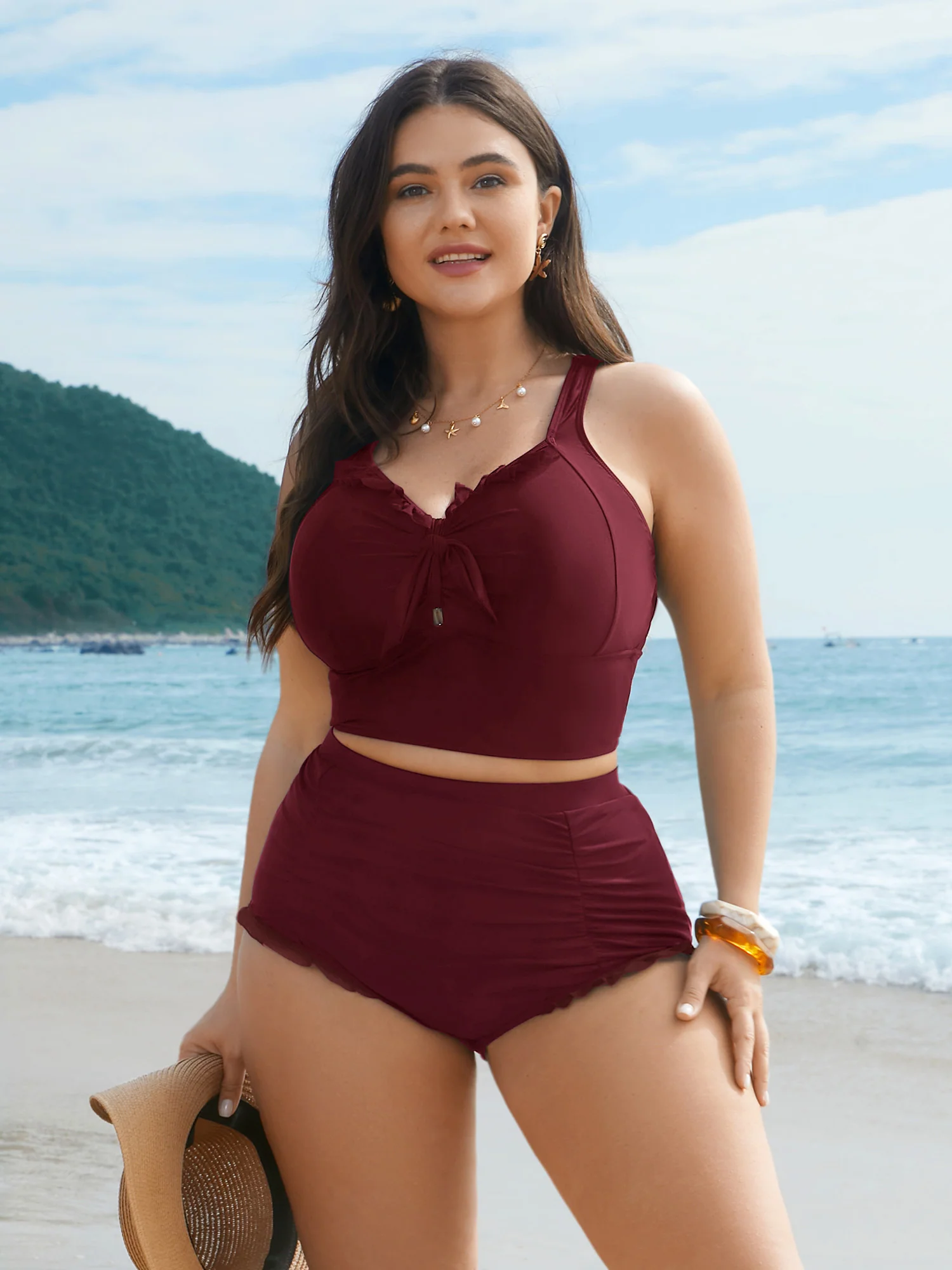 Ruched Mesh Seamed Ruffle Trim Bikini Bottoms - Image 14