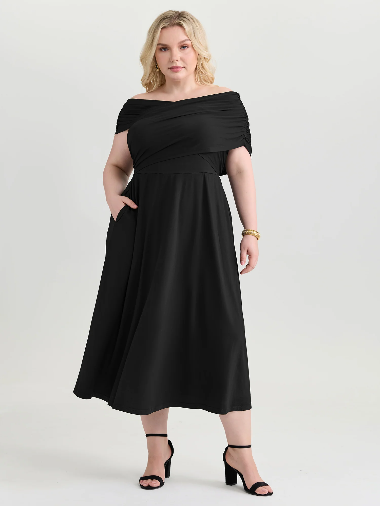 Ruched Overlap Bodice Fit And Flare Midi Dress - Image 3