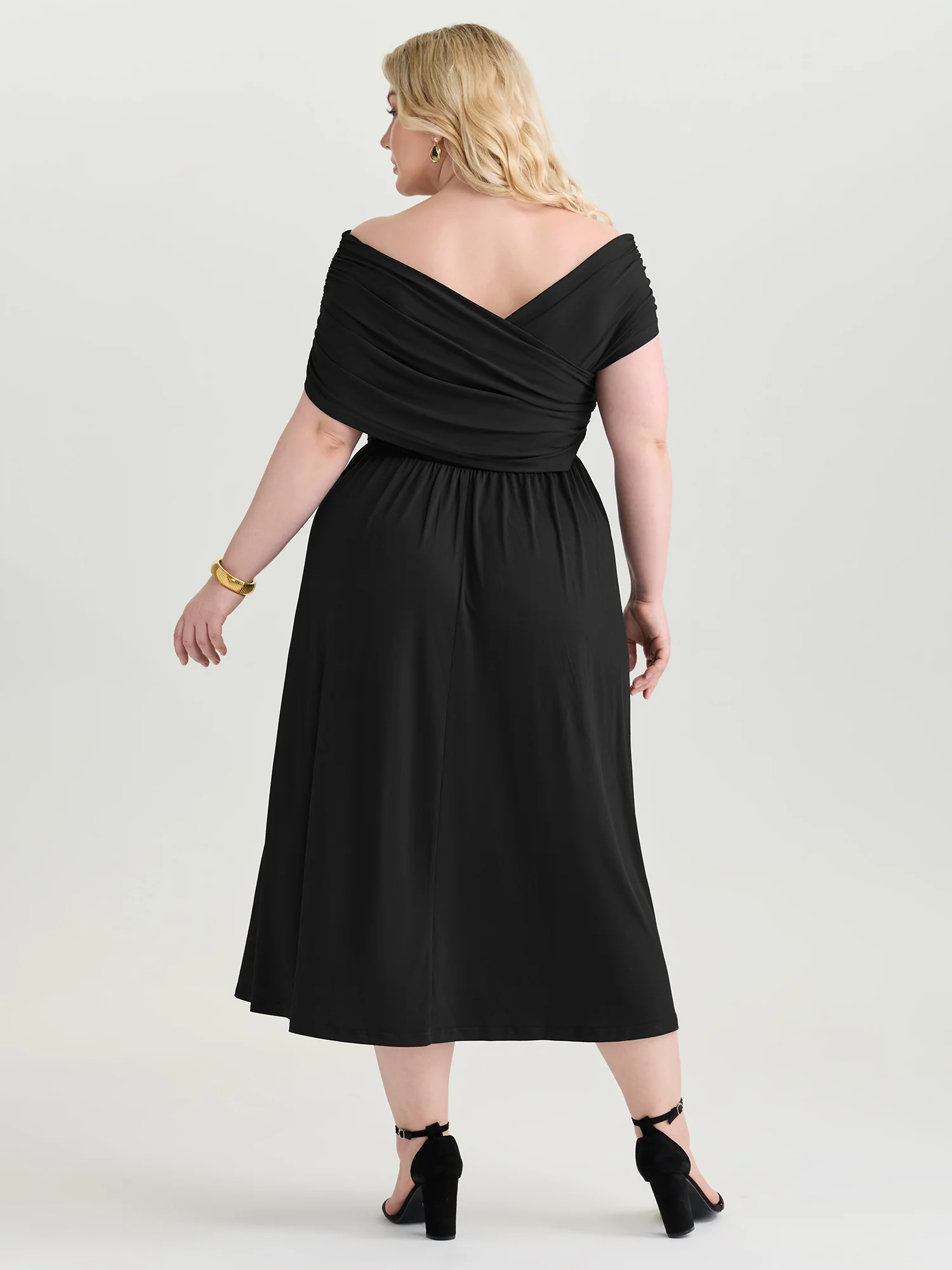 Ruched Overlap Bodice Fit And Flare Midi Dress - Image 5