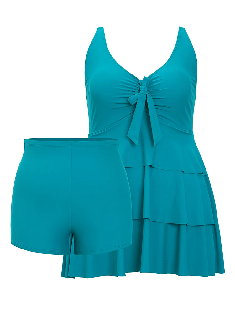 Ruched Ruffle Tiered Knot Front Swim Dress - Image 11