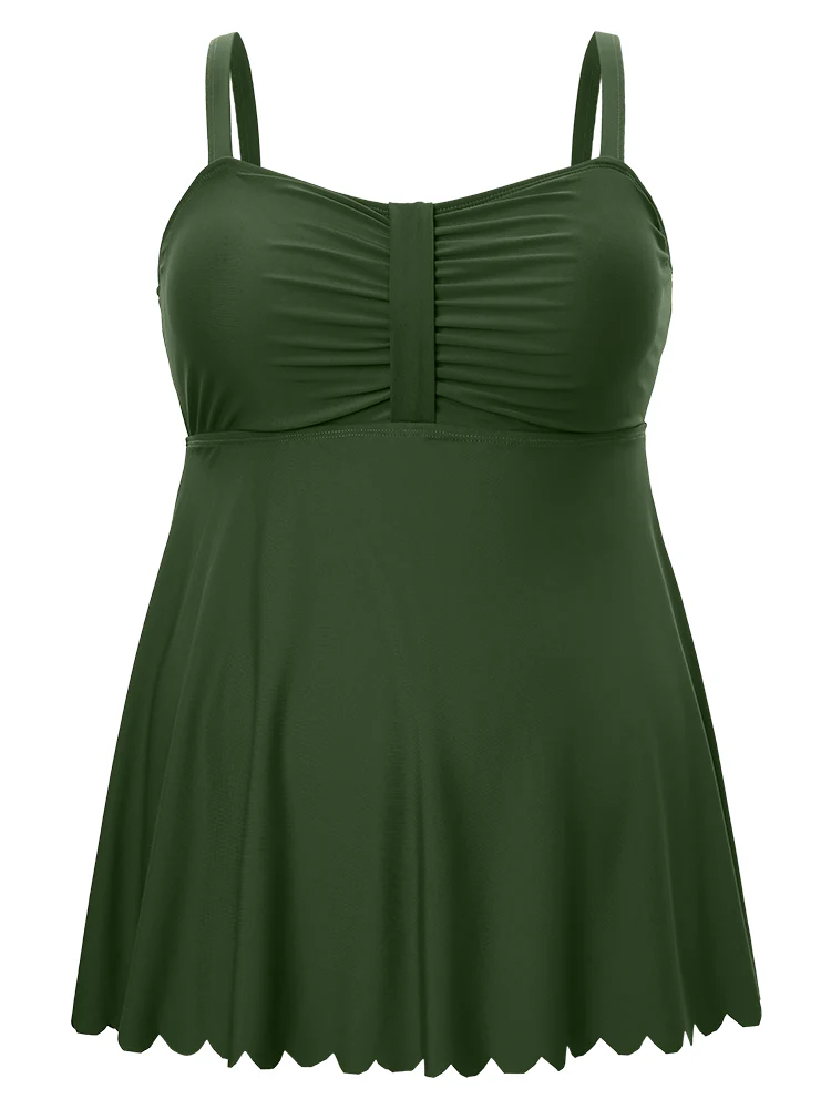 Ruched Scalloped Trim Adjustable Straps Tankini Top - Image 11