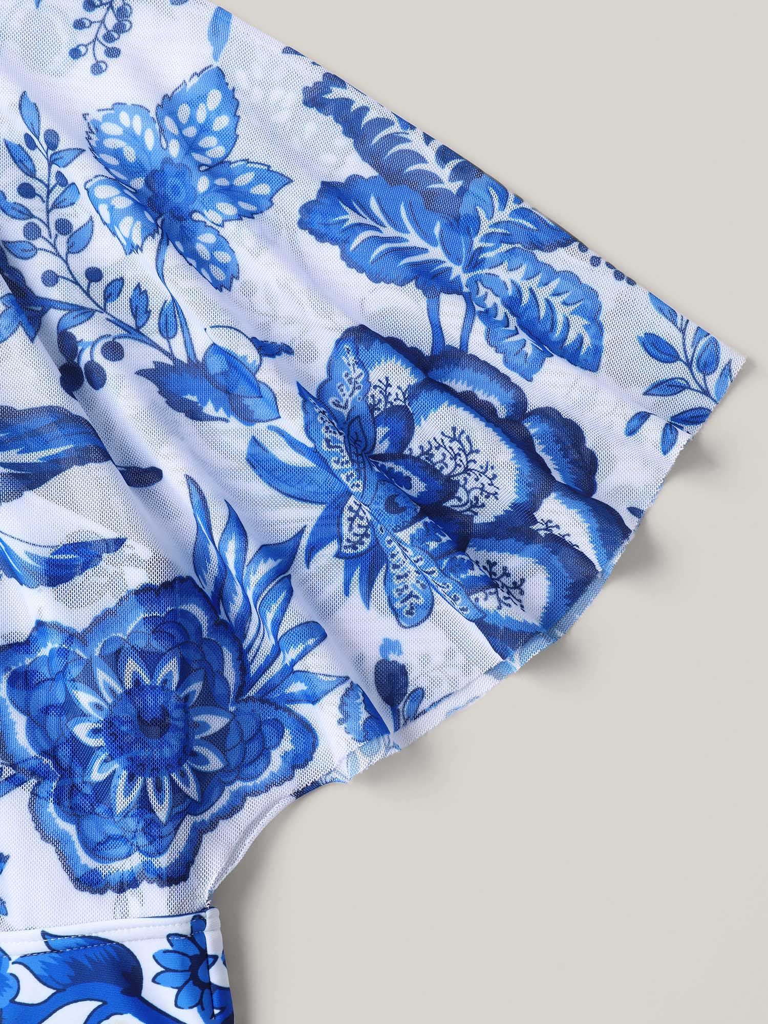 Ruched Sheer Floral One-Piece Swimsuit - Image 5