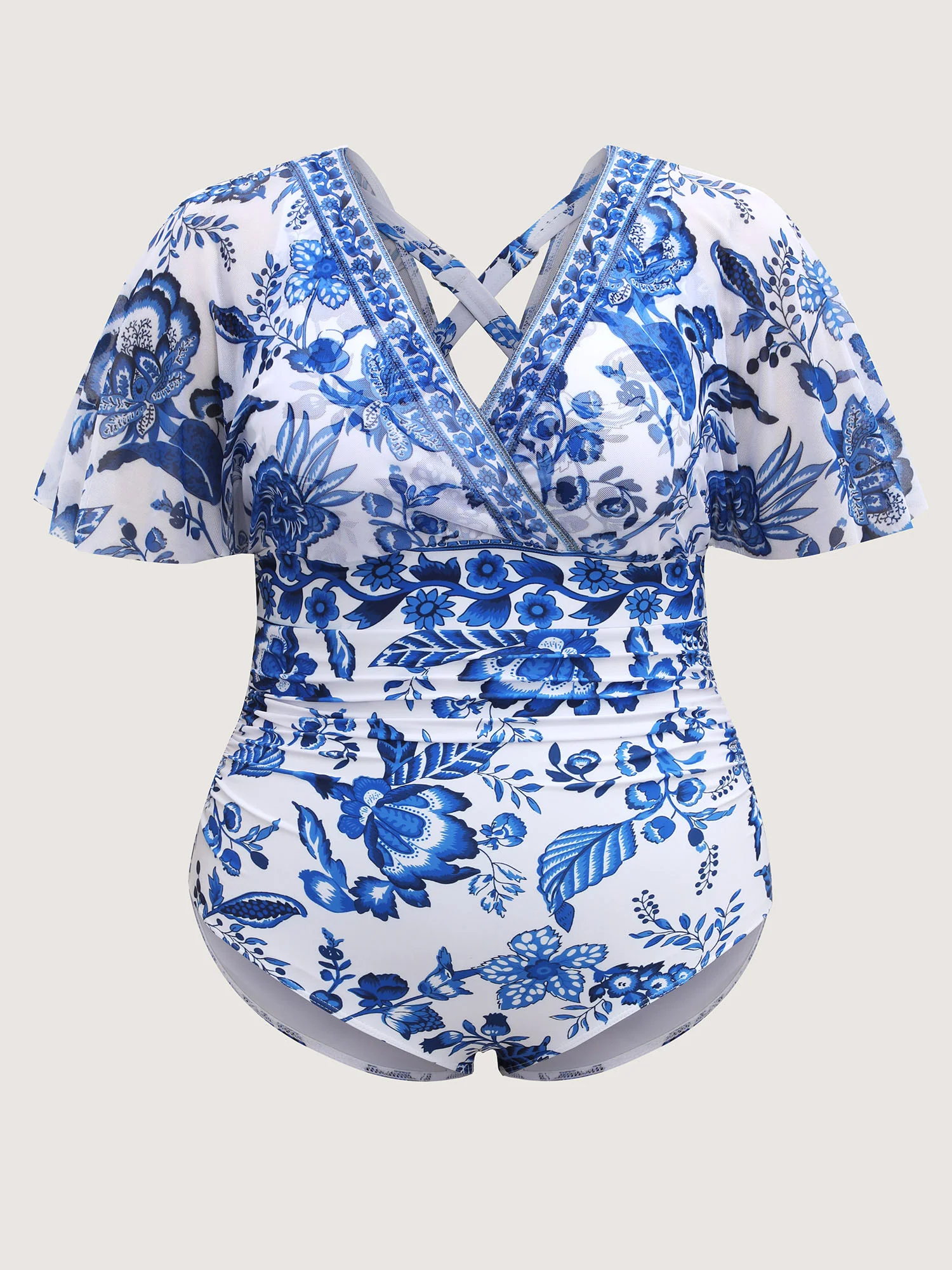 Ruched Sheer Floral One-Piece Swimsuit - Image 7