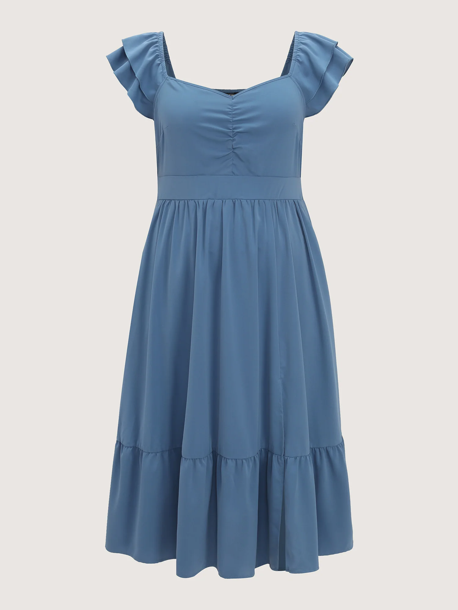 Ruched Shirred Back Layered Sleeve Midi Dress - Image 8
