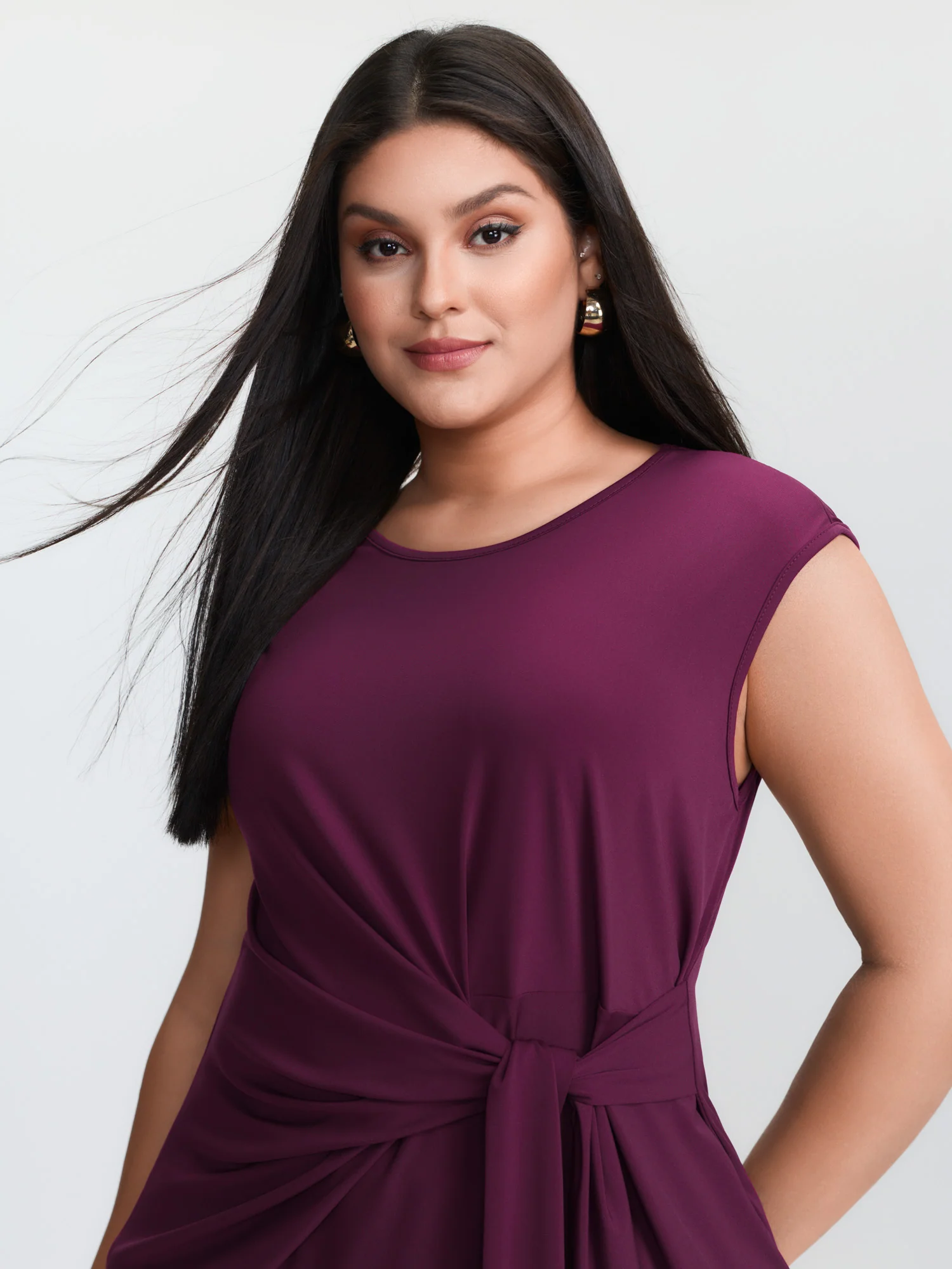 Ruched Side Knotted Plain Knit Top - Image 2