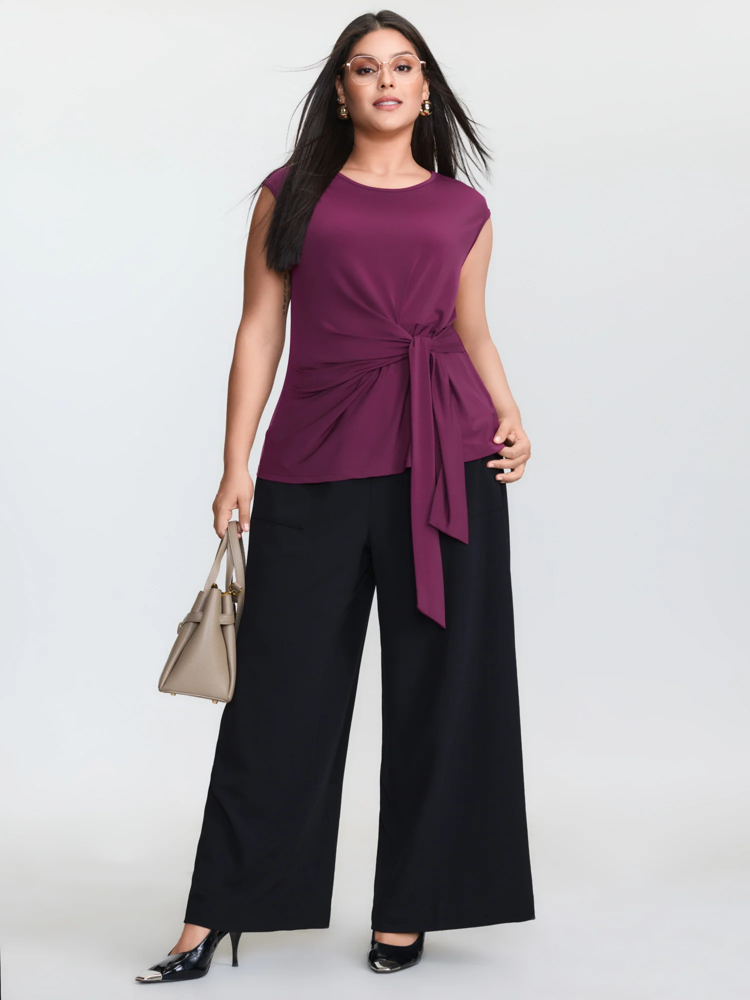 Ruched Side Knotted Plain Knit Top - Image 3
