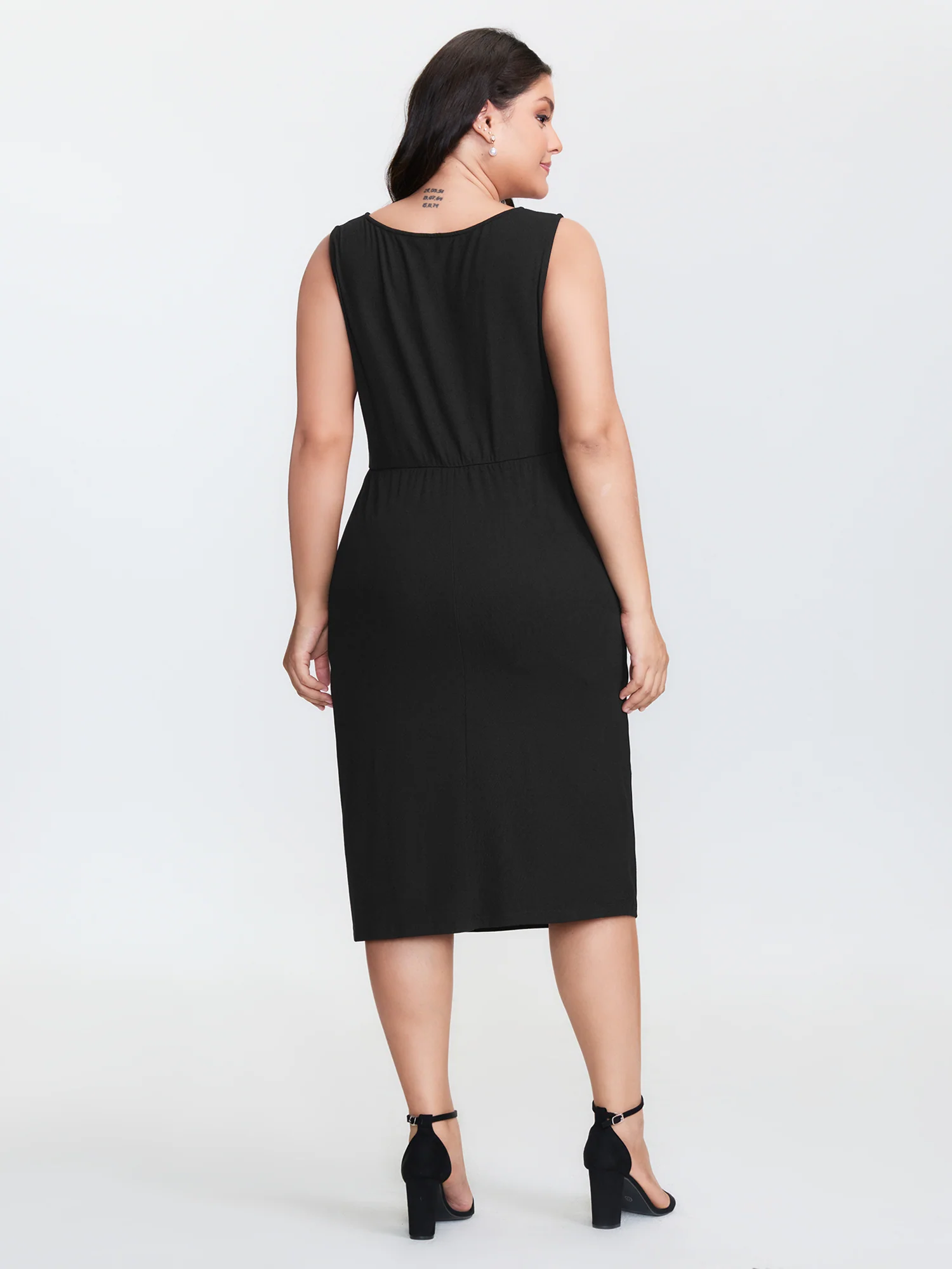 Ruched Side Slit V-Neck Midi Dress - Image 4