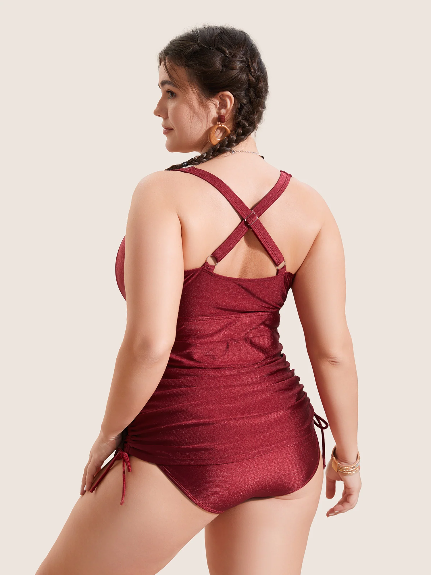 Ruched Skinny Drawstring Heart Neckline One Piece Swimsuit - Image 3