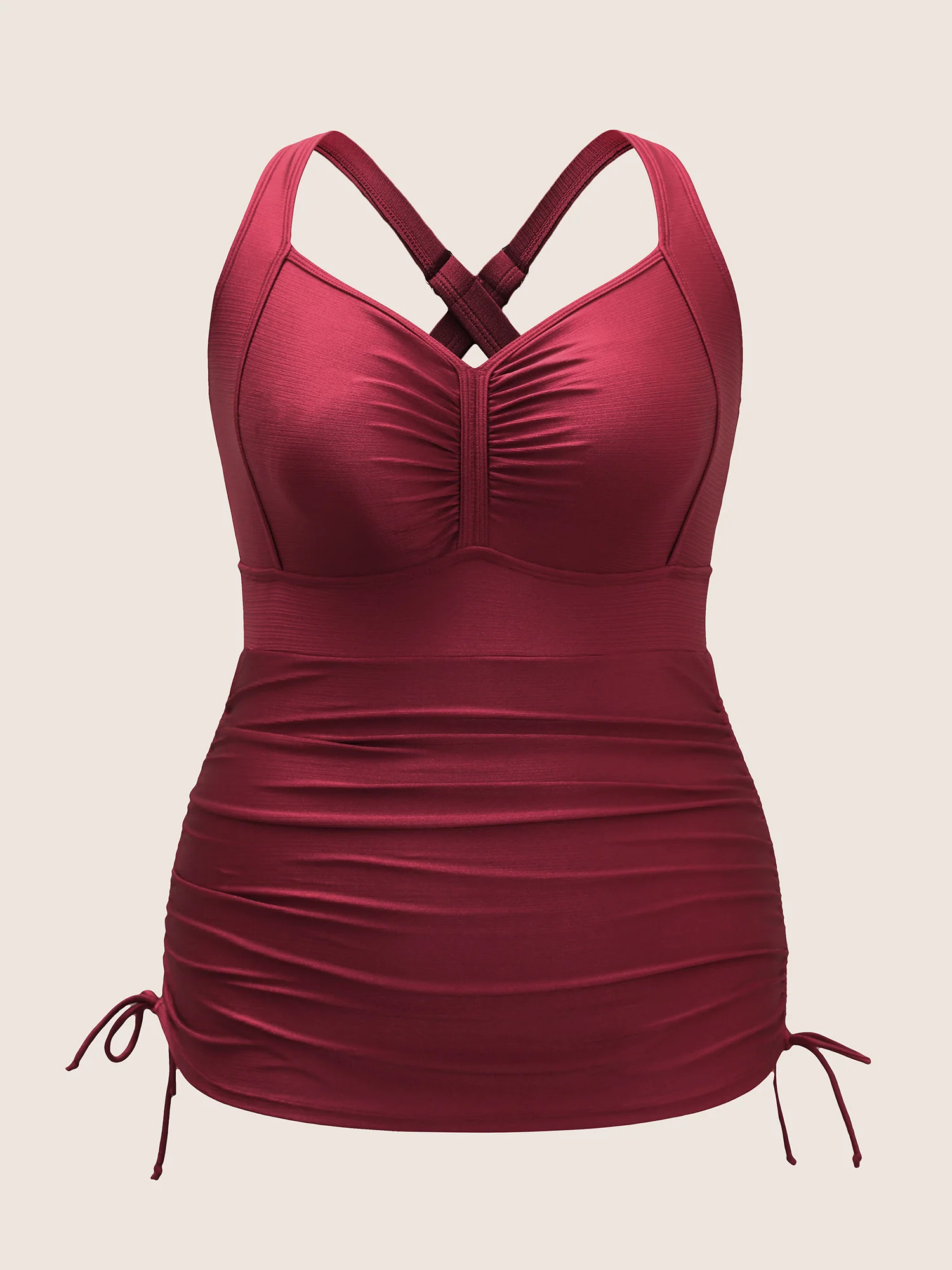Ruched Skinny Drawstring Heart Neckline One Piece Swimsuit - Image 8