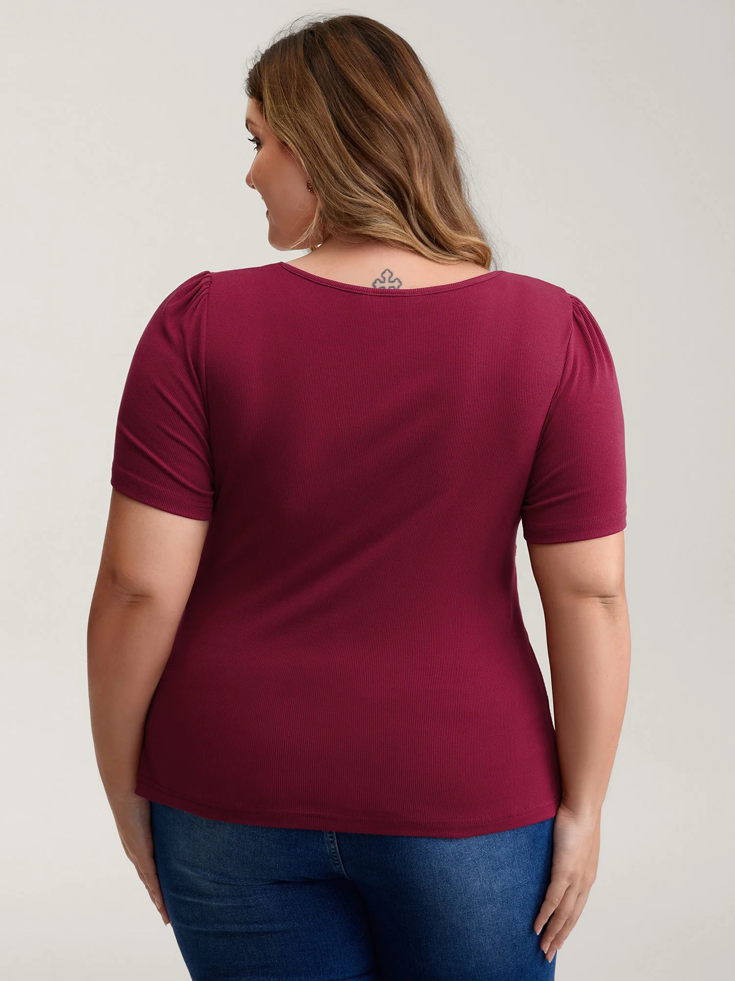 Ruched Stretchy Fitted Solid T-Shirt - Image 5