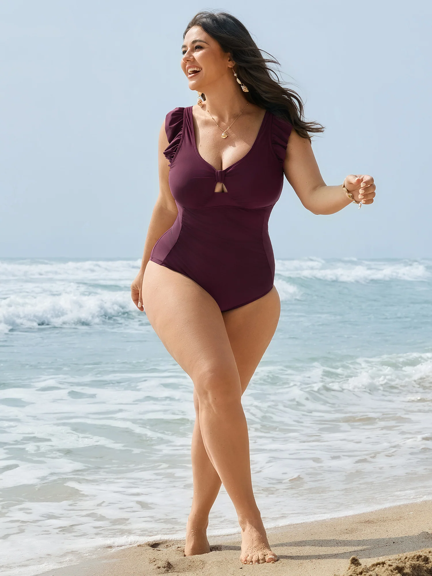 Ruched Tummy-Control Flutter Sleeve One-Piece Swimsuit - Image 3