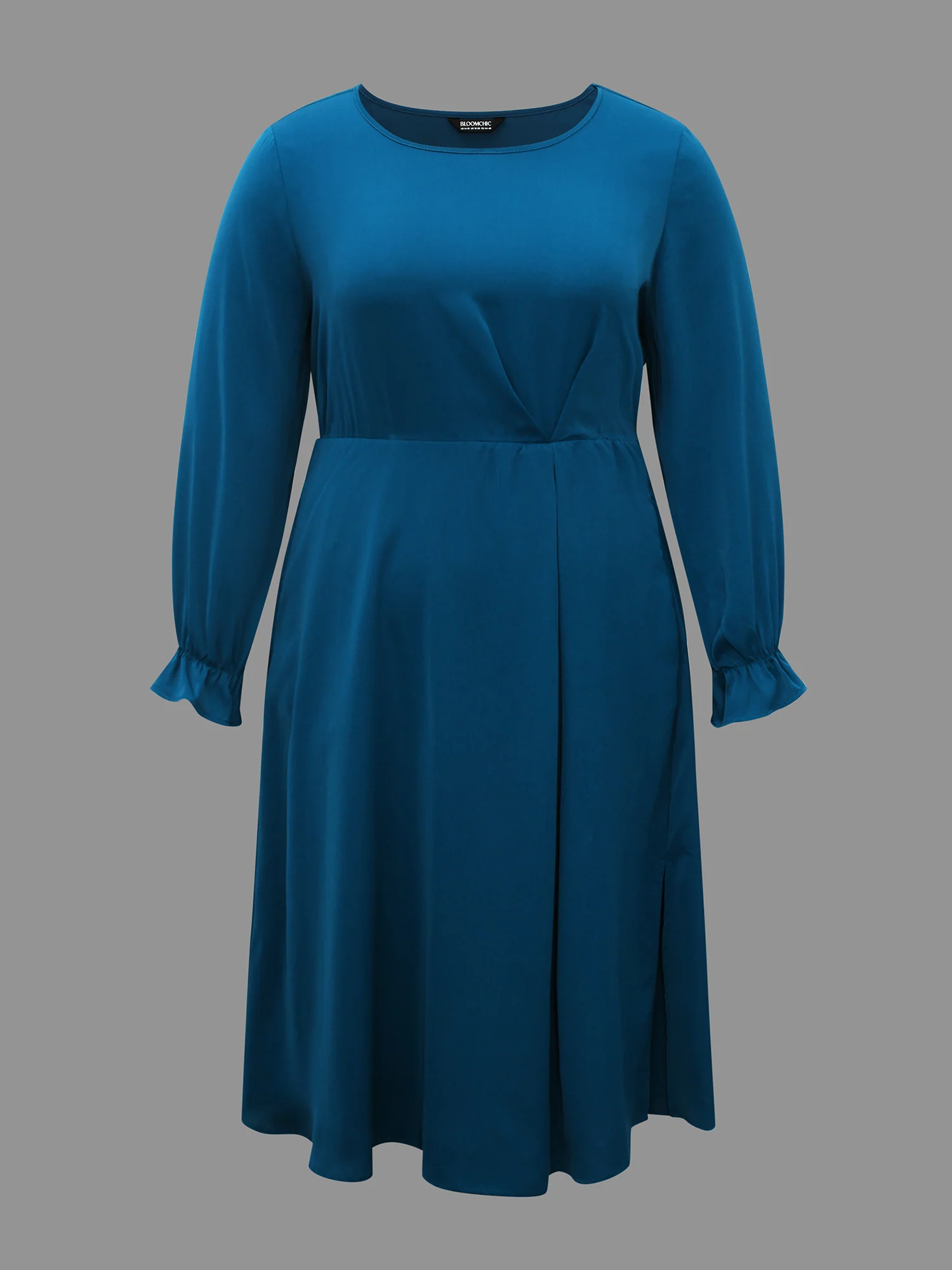 Ruffle Cuff Elastic Waist Split Hem Dress - Image 8