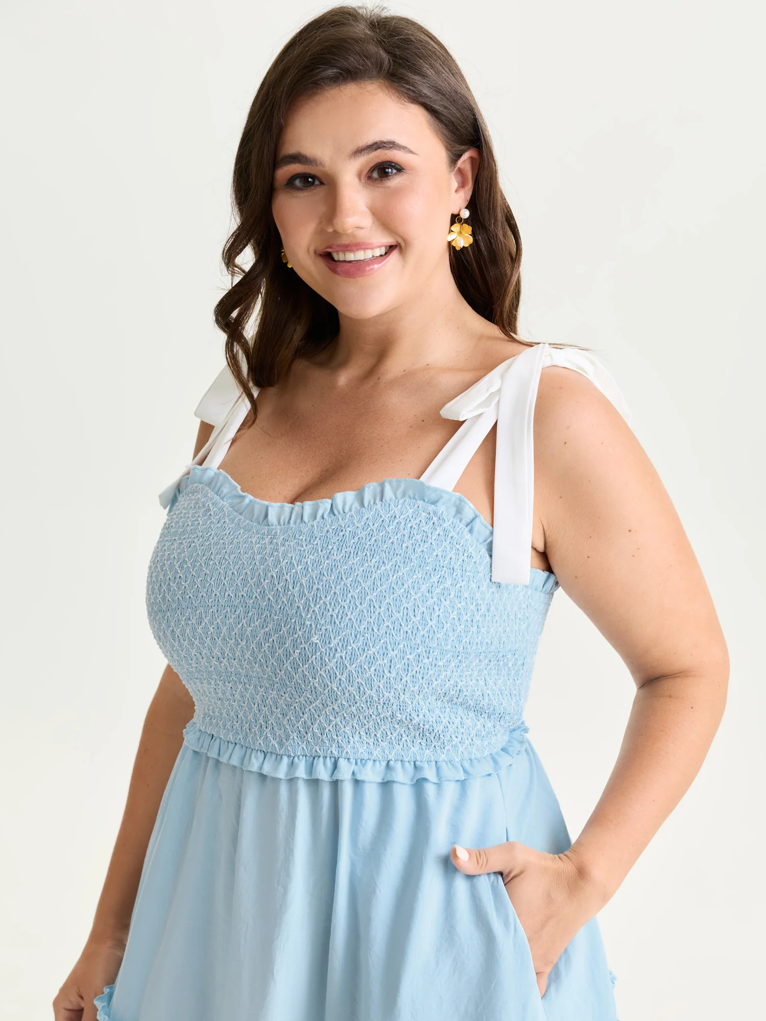 Ruffle Hem Shirred Bust Tiered Midi Dress - Image 2
