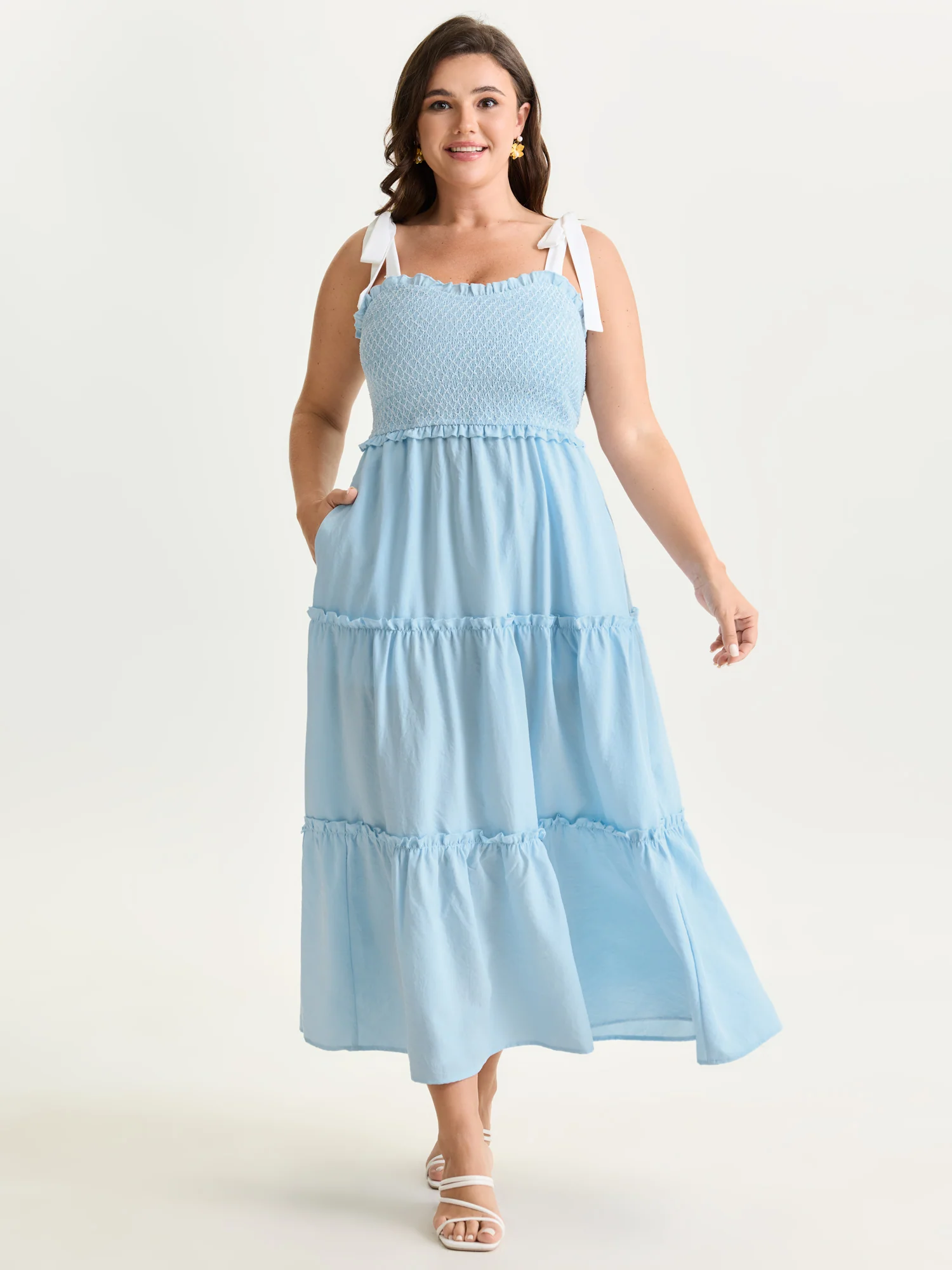 Ruffle Hem Shirred Bust Tiered Midi Dress - Image 3